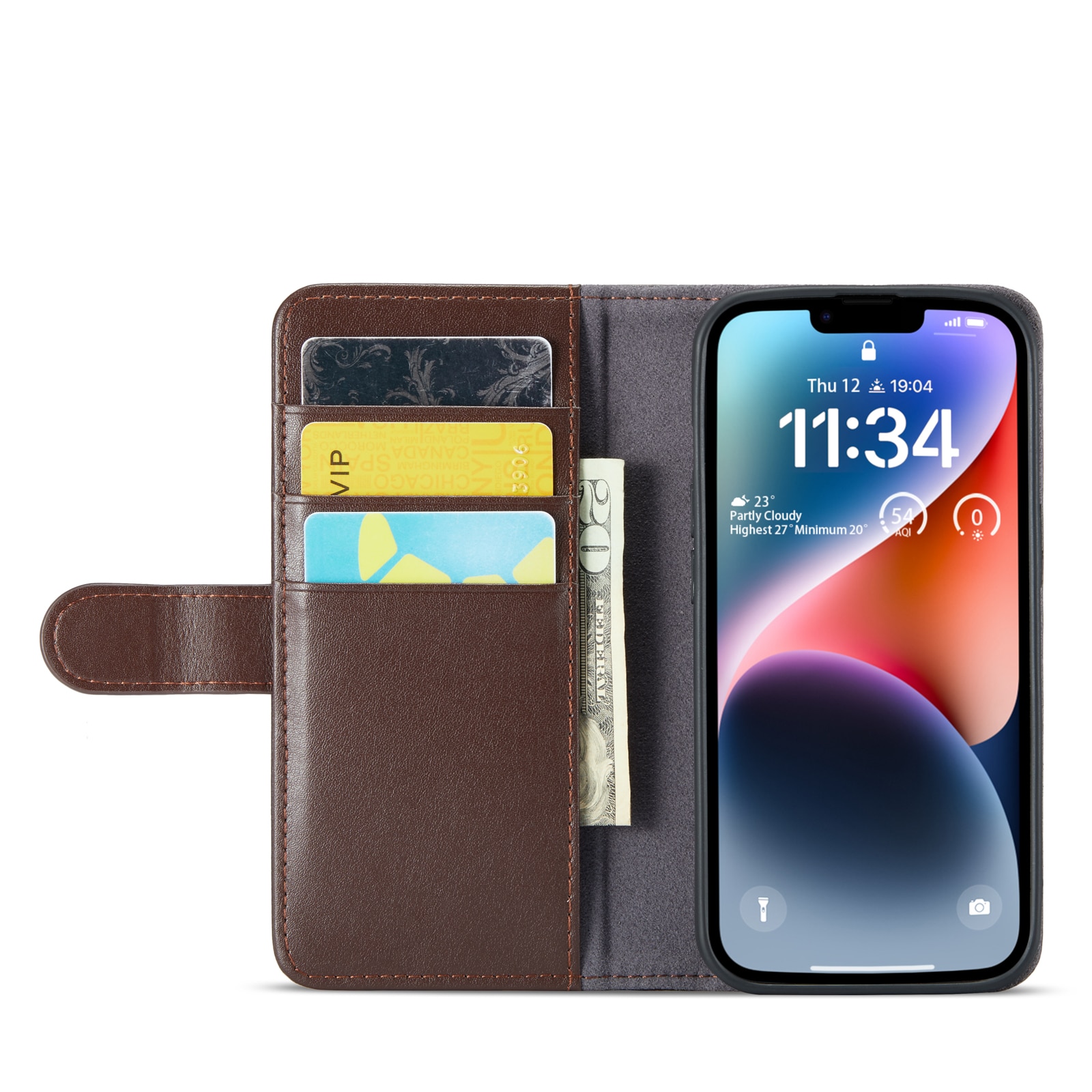 Funda de cuero genuino iPhone 13, Marrón