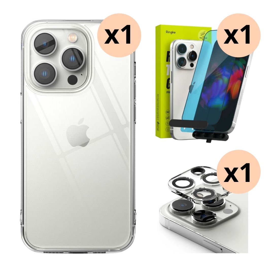 Kit completo para iPhone 14 Pro: Funda, protector de pantalla y protector de cámara