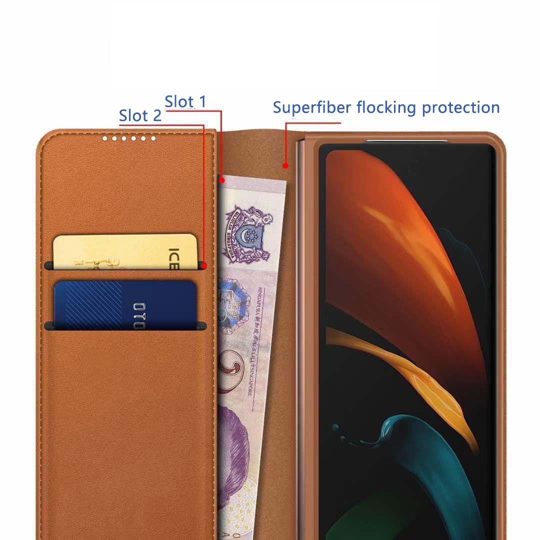 Funda de cuero genuino Samsung Galaxy Z Fold 5, coñac