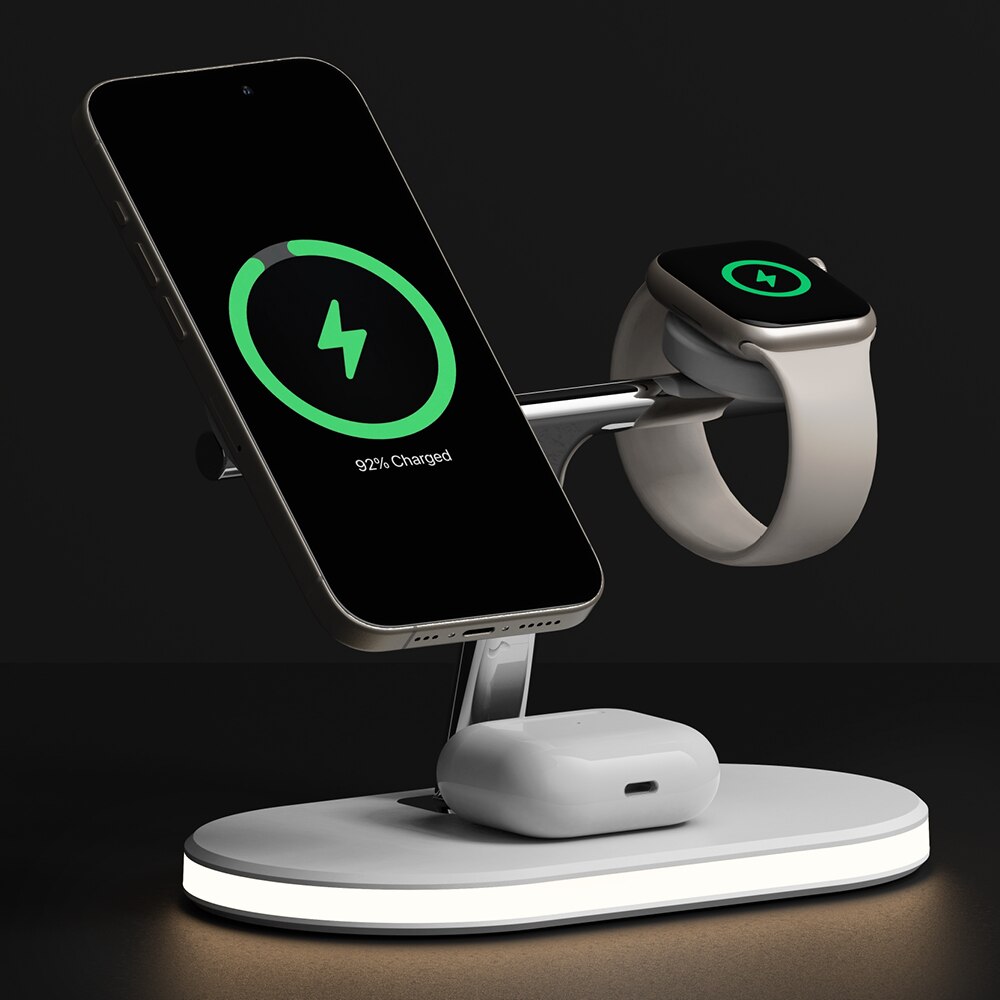 3-in-1 Wireless Charger Stand, blanco
