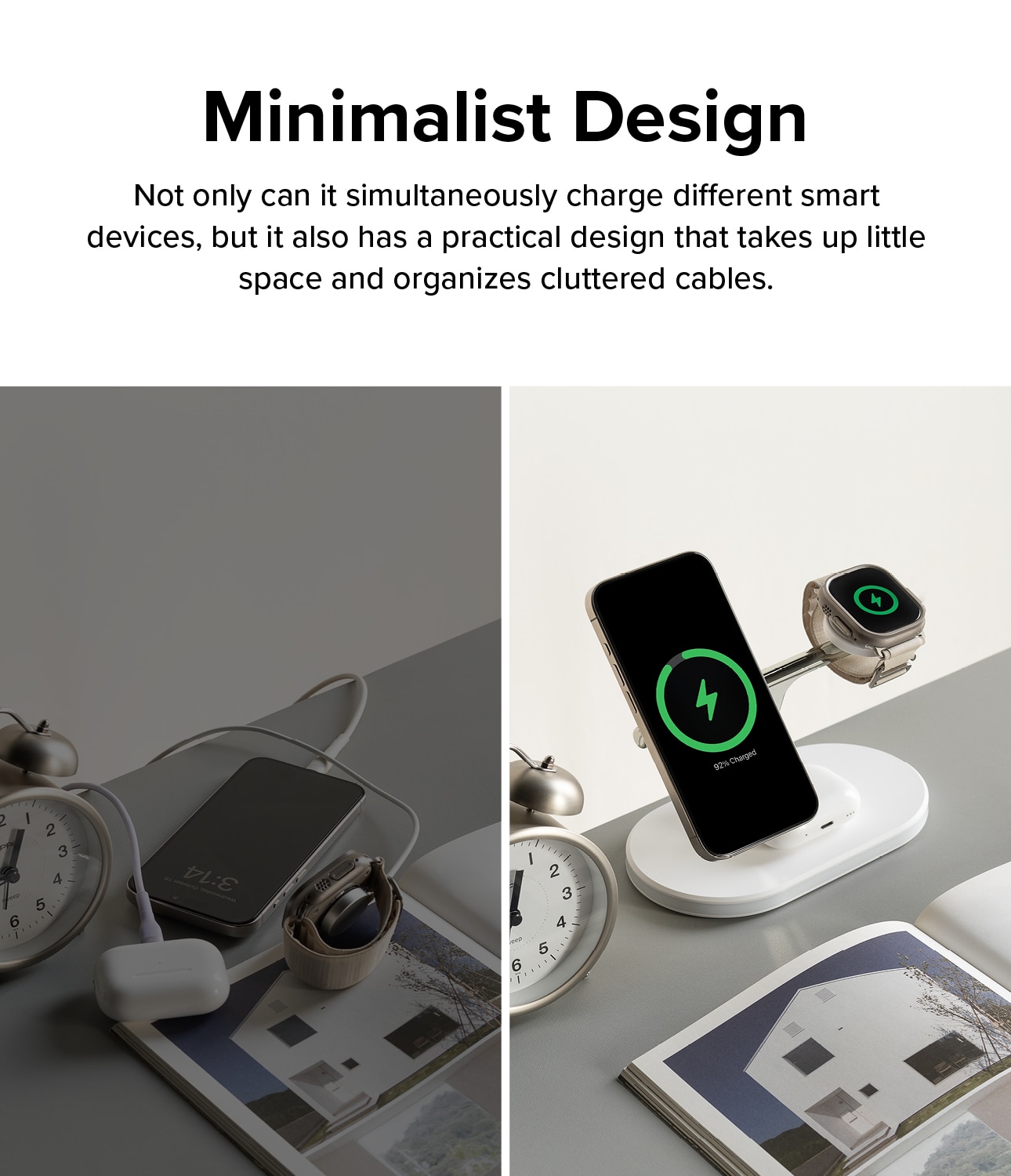 3-in-1 Wireless Charger Stand, blanco