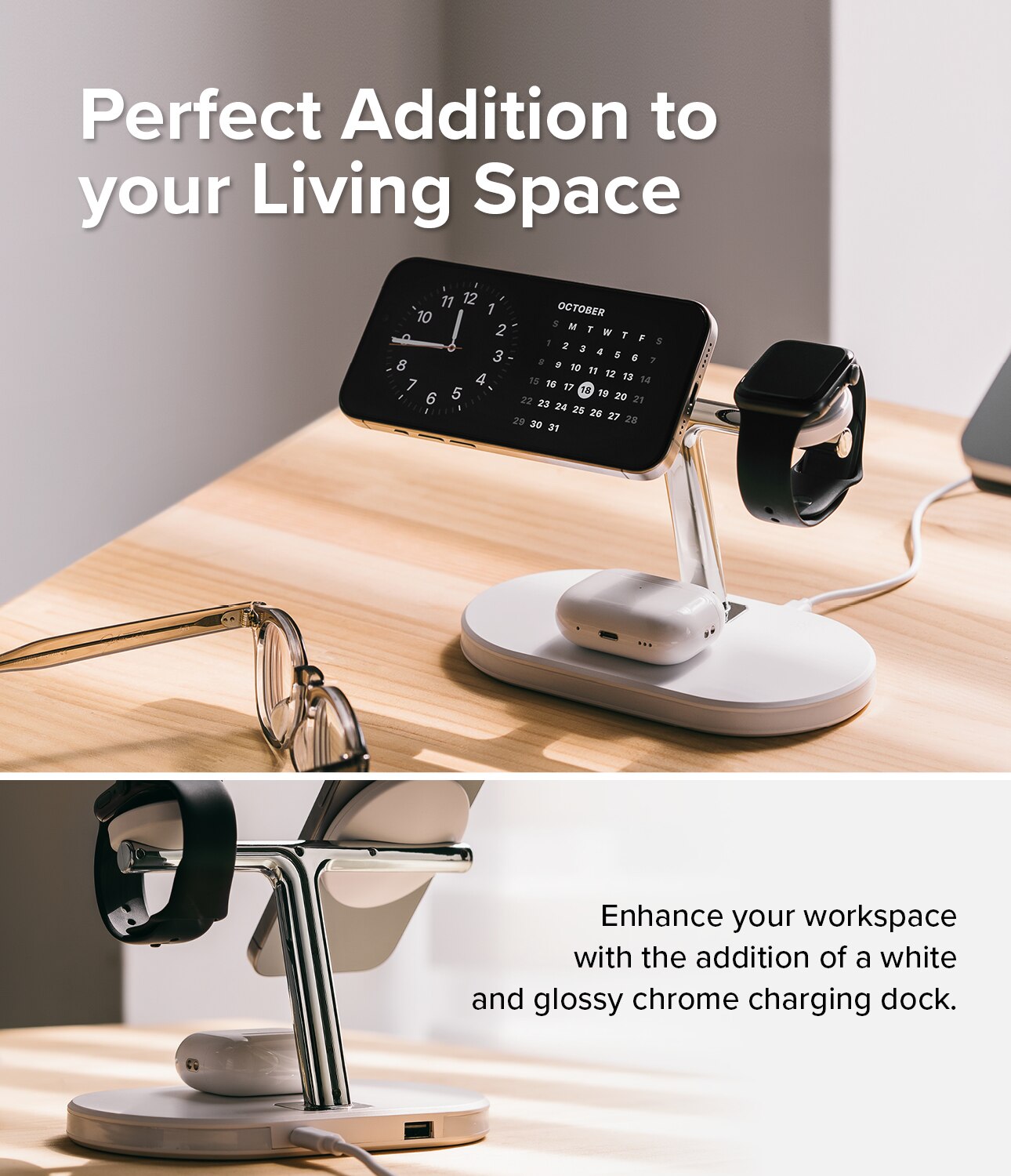 3-in-1 Wireless Charger Stand, blanco