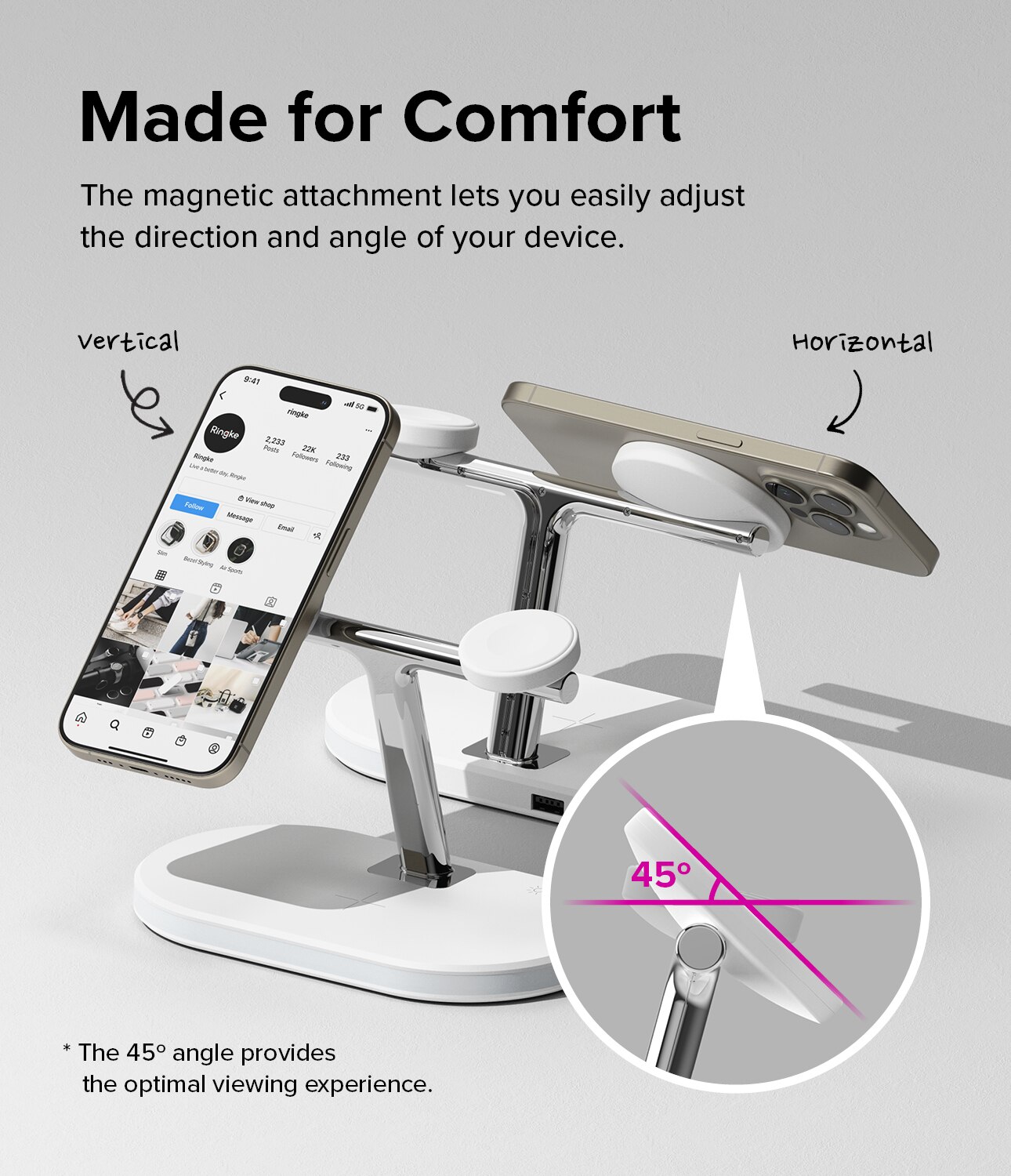 3-in-1 Wireless Charger Stand, blanco