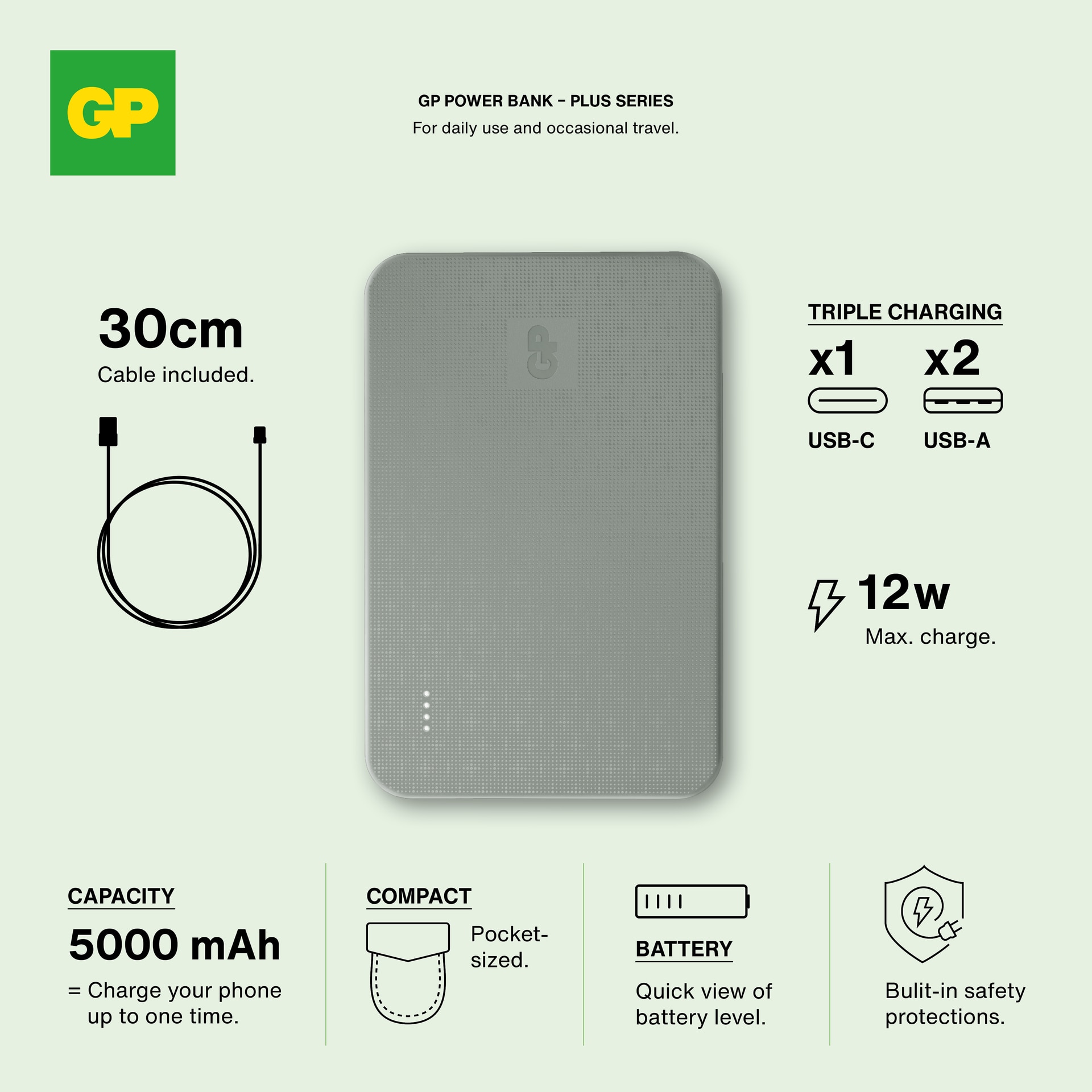 Powerbank Plus 5000mAh Gris
