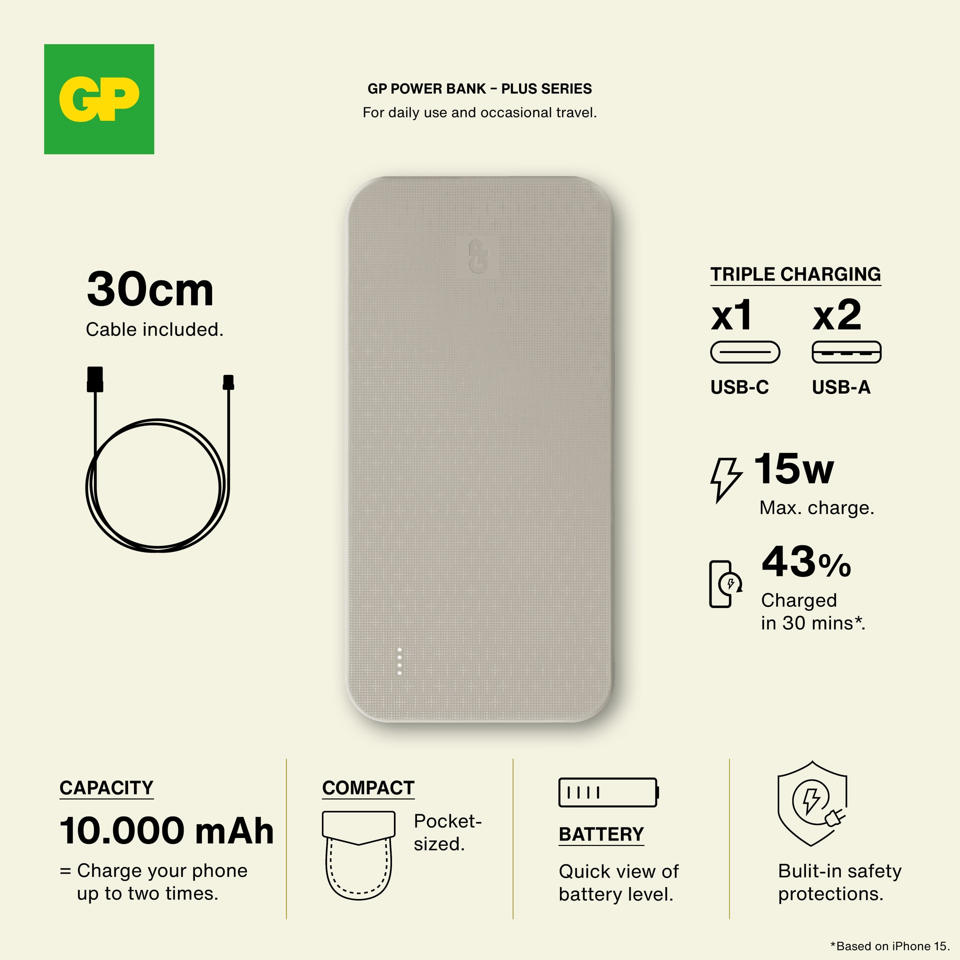 Powerbank Plus 10000mAh Cream