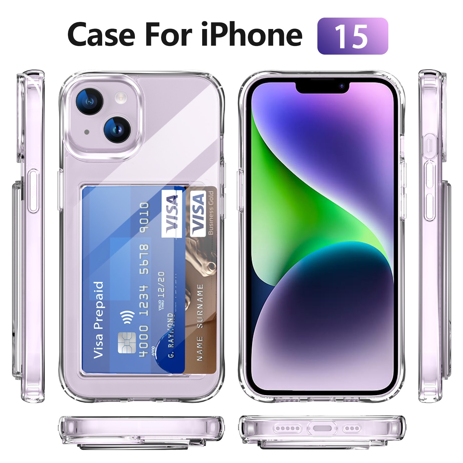 Funda híbrida con ranuras para tarjetas iPhone 15 transparente