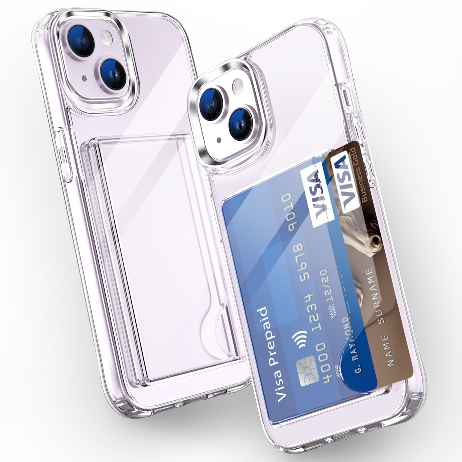Funda híbrida con ranuras para tarjetas iPhone 15 transparente