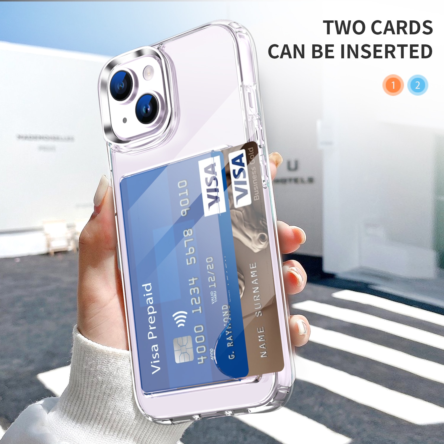 Funda híbrida con ranuras para tarjetas iPhone 15 Transparente