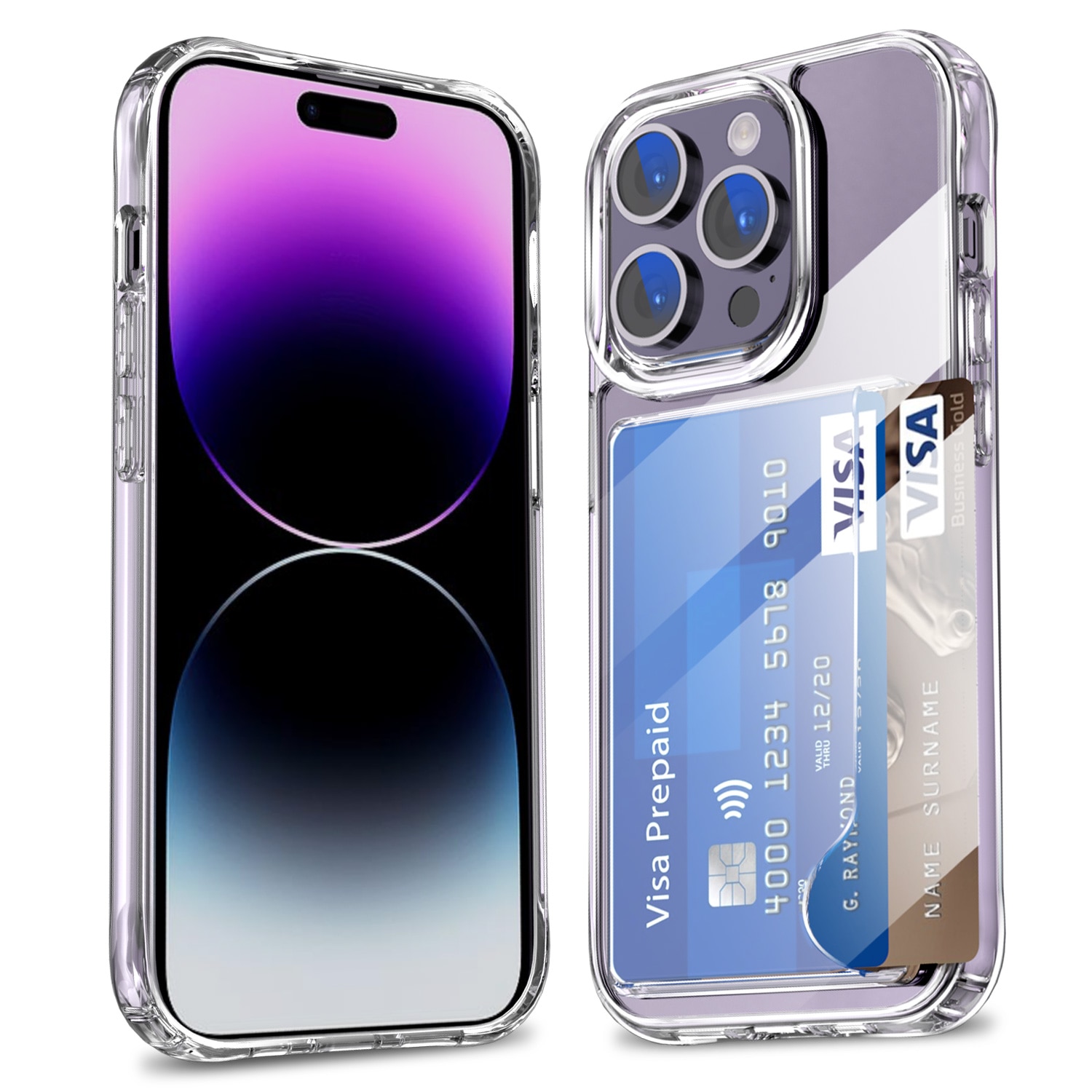 Funda híbrida con ranuras para tarjetas iPhone 15 Pro transparente