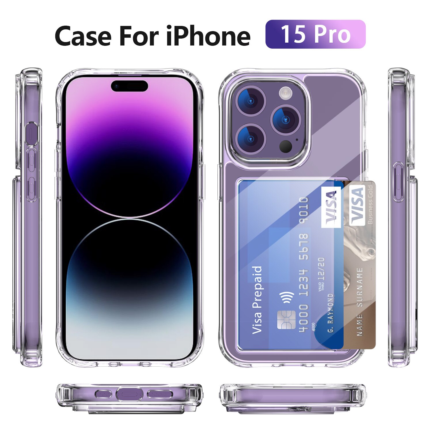 Funda híbrida con ranuras para tarjetas iPhone 15 Pro transparente