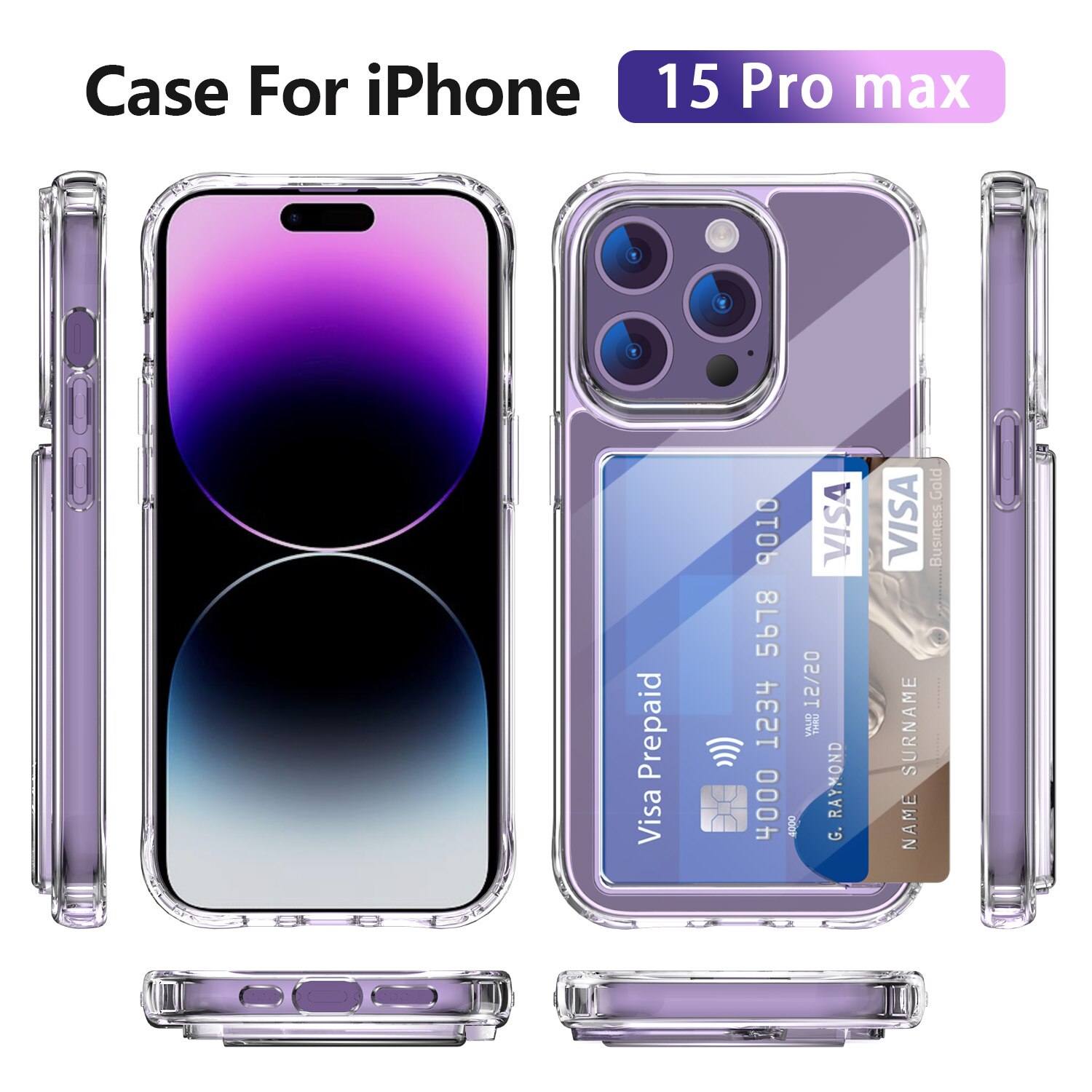 Funda híbrida con ranuras para tarjetas iPhone 15 Pro Max transparente