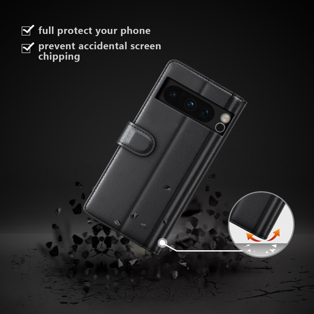 Funda de cuero genuino Google Pixel 8 Pro, Negro
