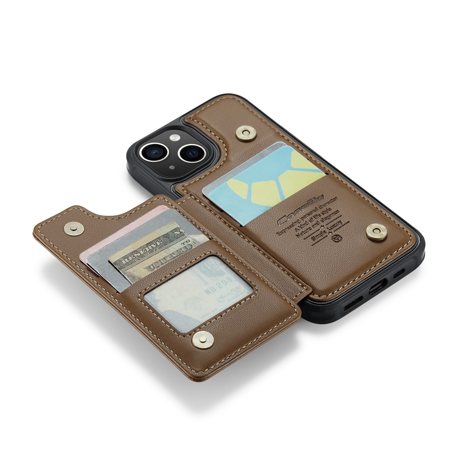 Funda con tarjetero anti-RFID iPhone 15 marrón