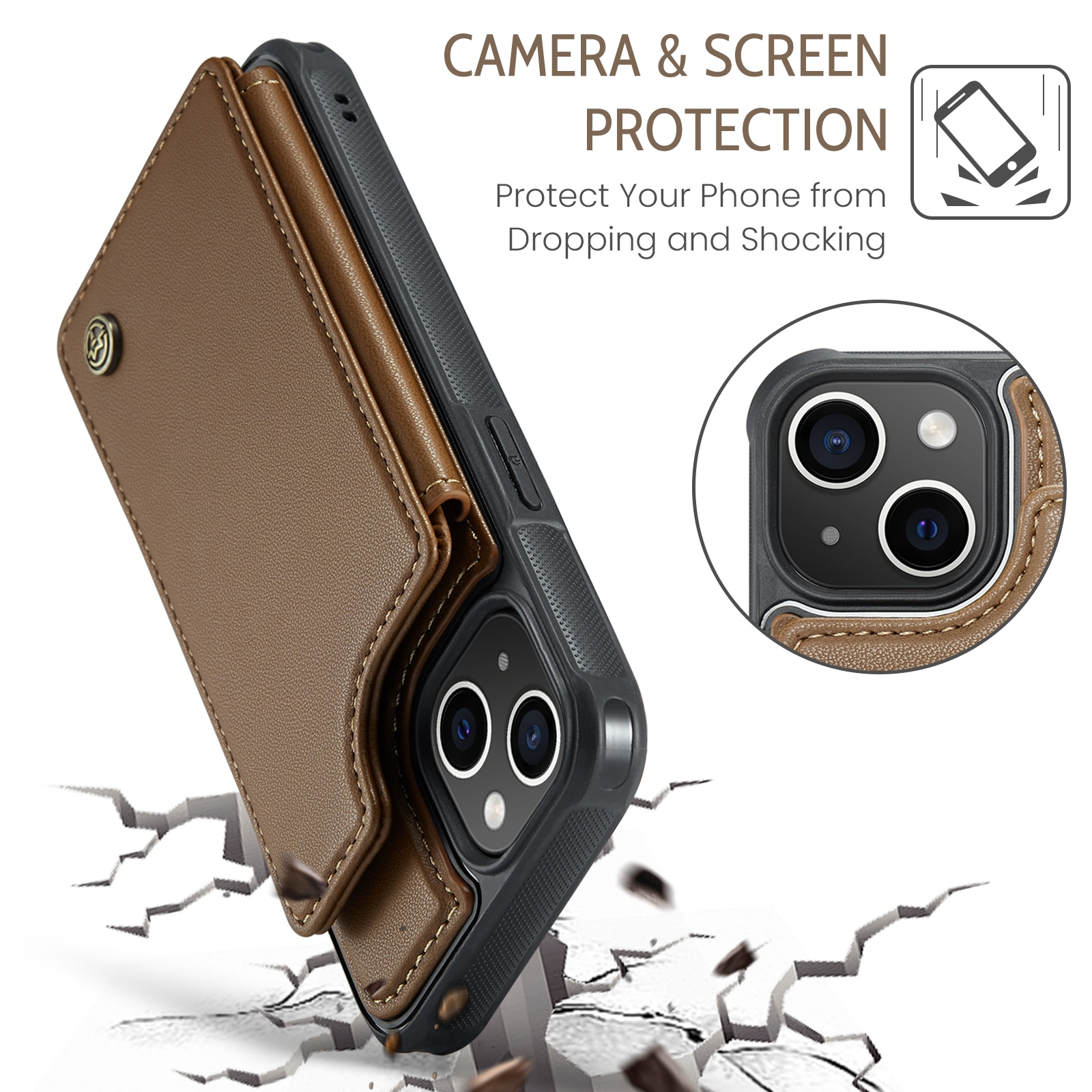 Funda con tarjetero anti-RFID iPhone 15 marrón