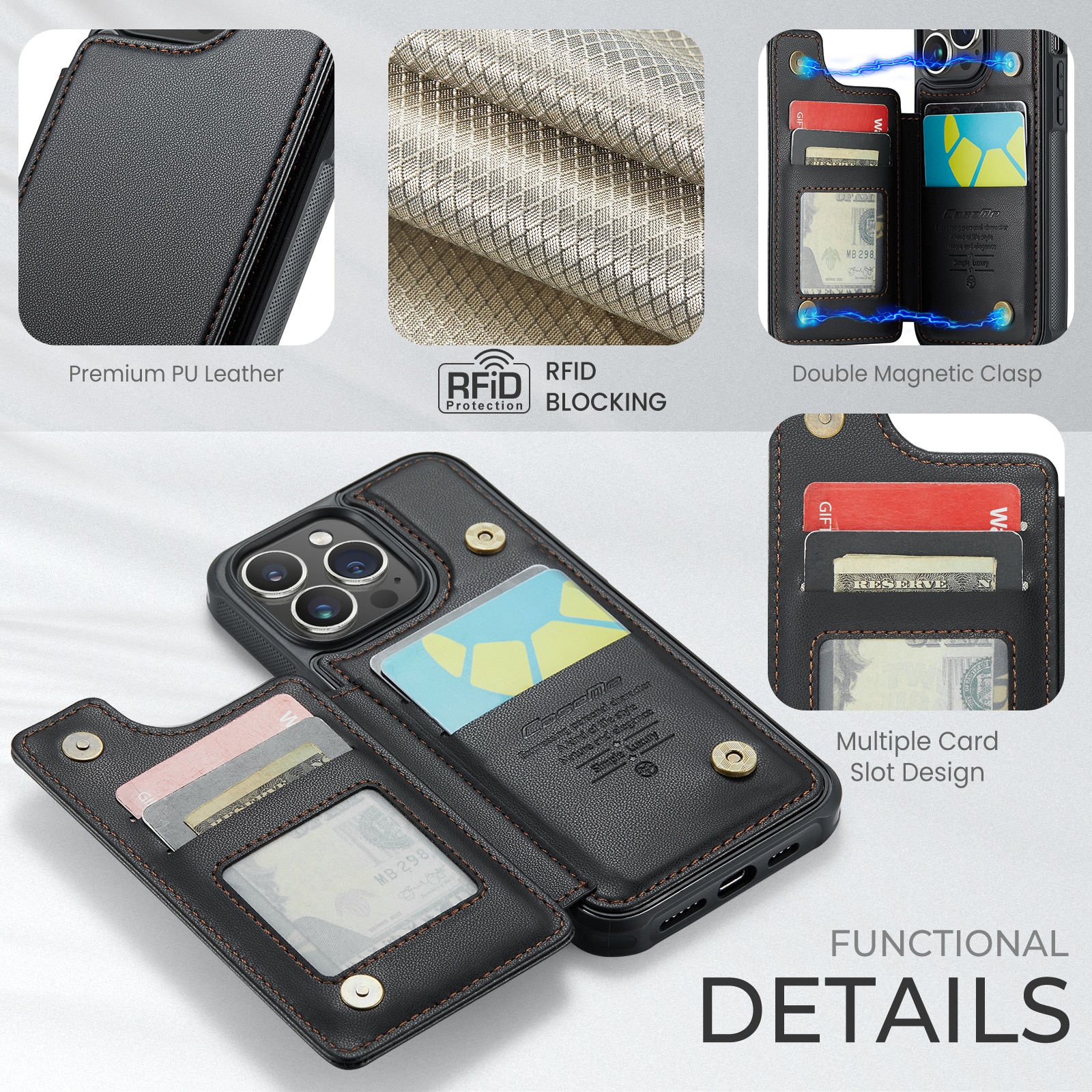 Funda con tarjetero anti-RFID iPhone 15 Pro Max negro