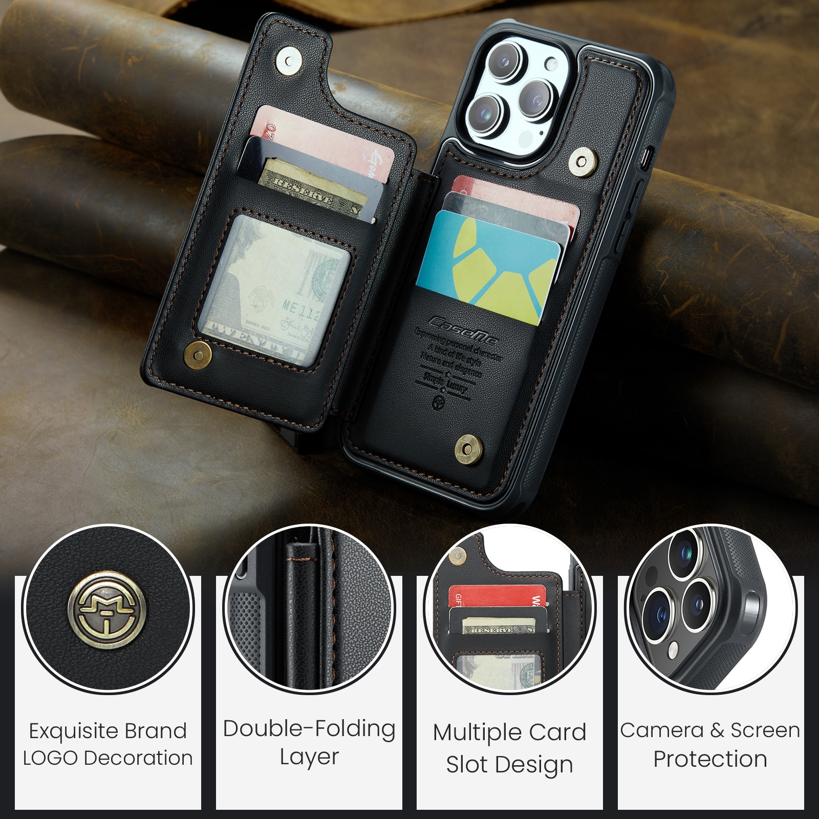 Funda con tarjetero anti-RFID iPhone 15 Pro negro