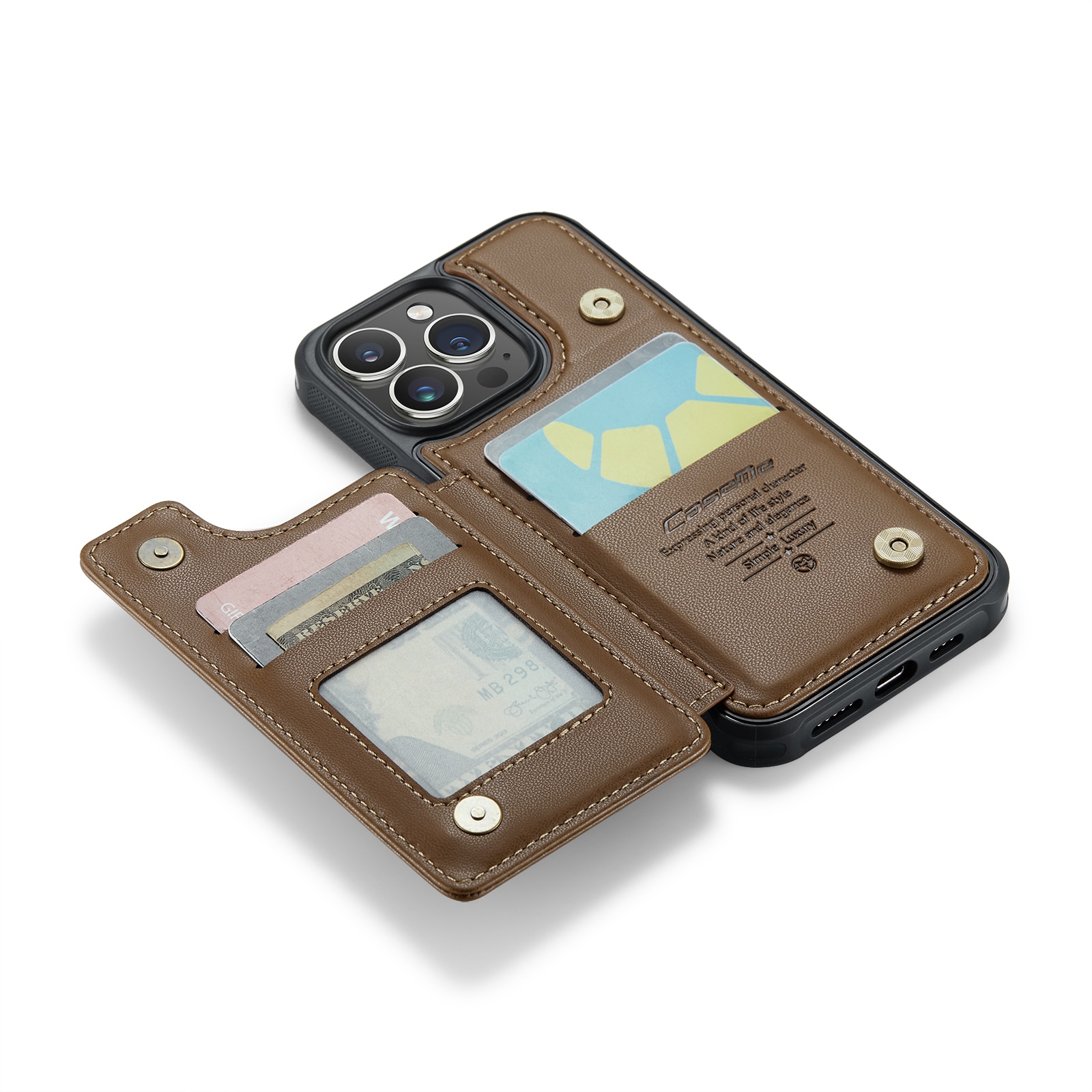 Funda con tarjetero anti-RFID iPhone 15 Pro marrón