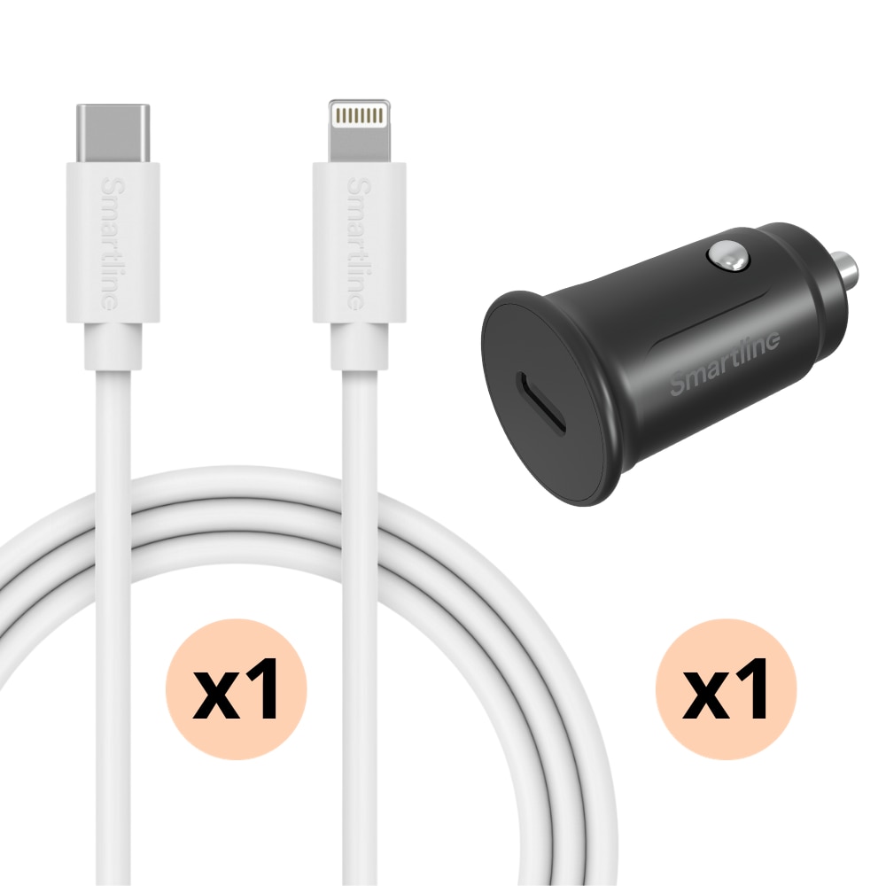 Cargador de Coche completo para iPhone 11 - Cable de 1m y Cargador Lightning - Smartline