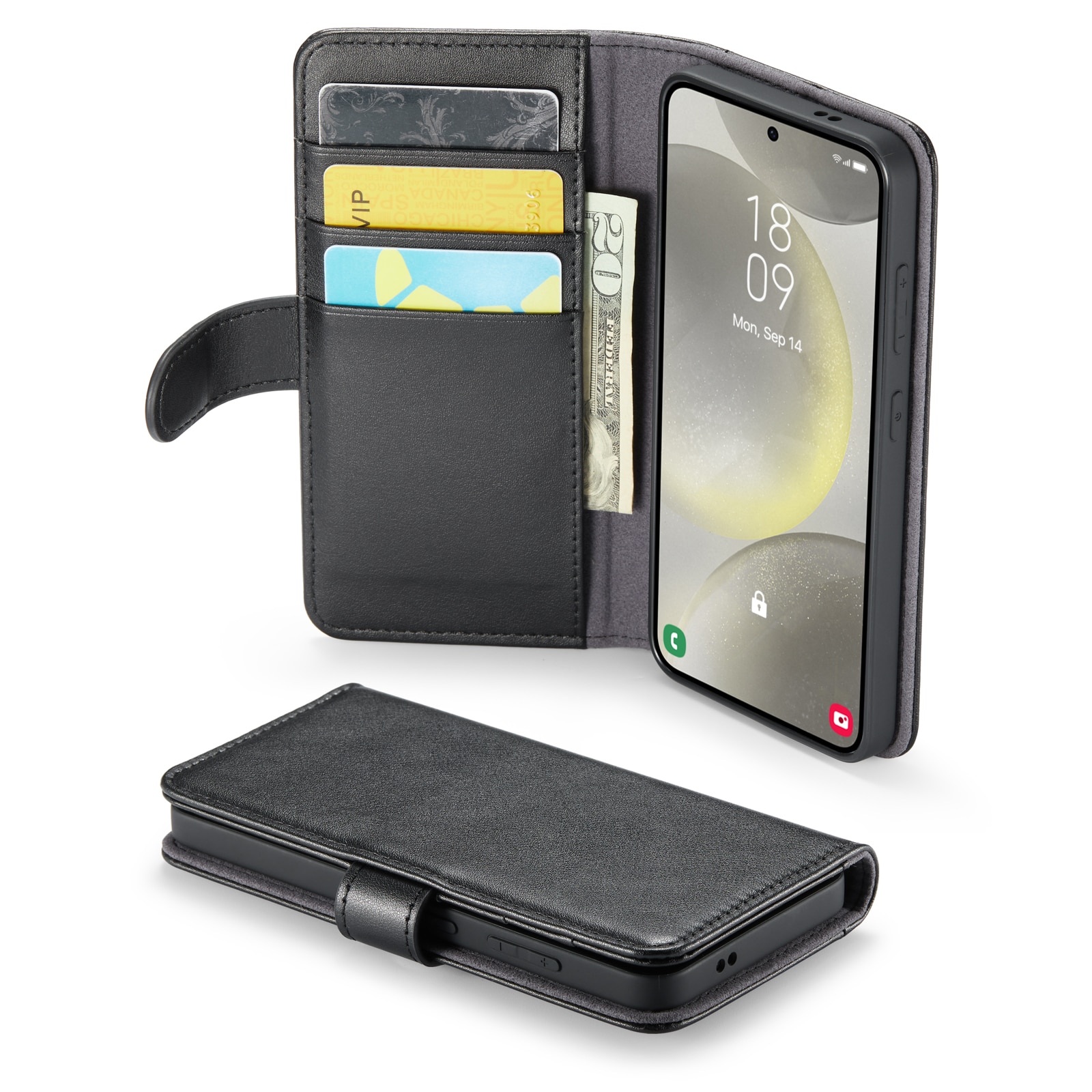 Funda de cuero genuino Samsung Galaxy S24 Plus, Negro