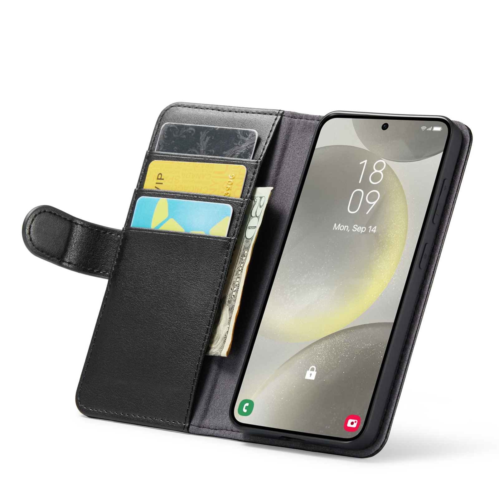 Funda de cuero genuino Samsung Galaxy S24 Plus, Negro