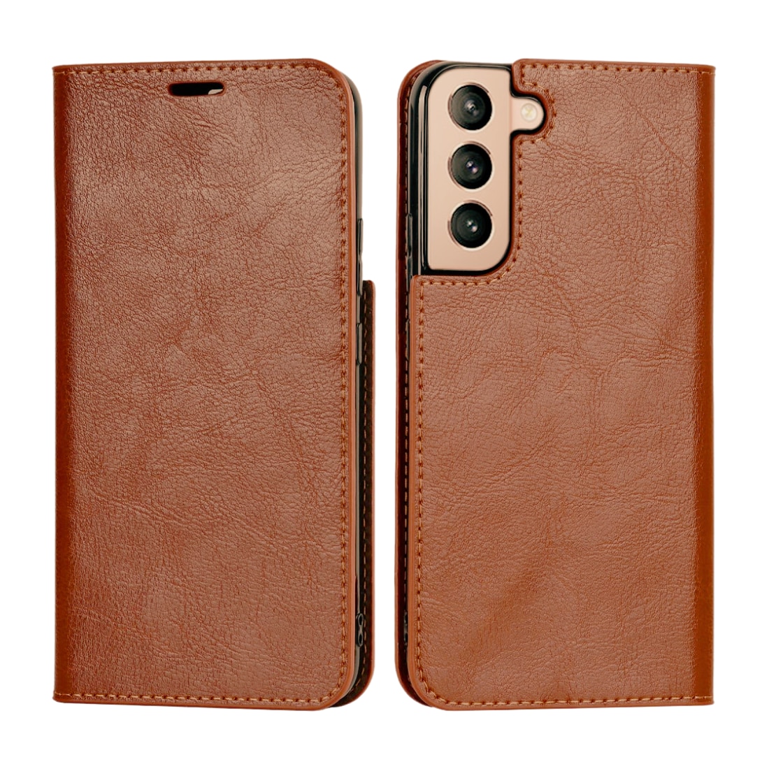 Funda cartera de cuero genuino Samsung Galaxy S22 Marrón