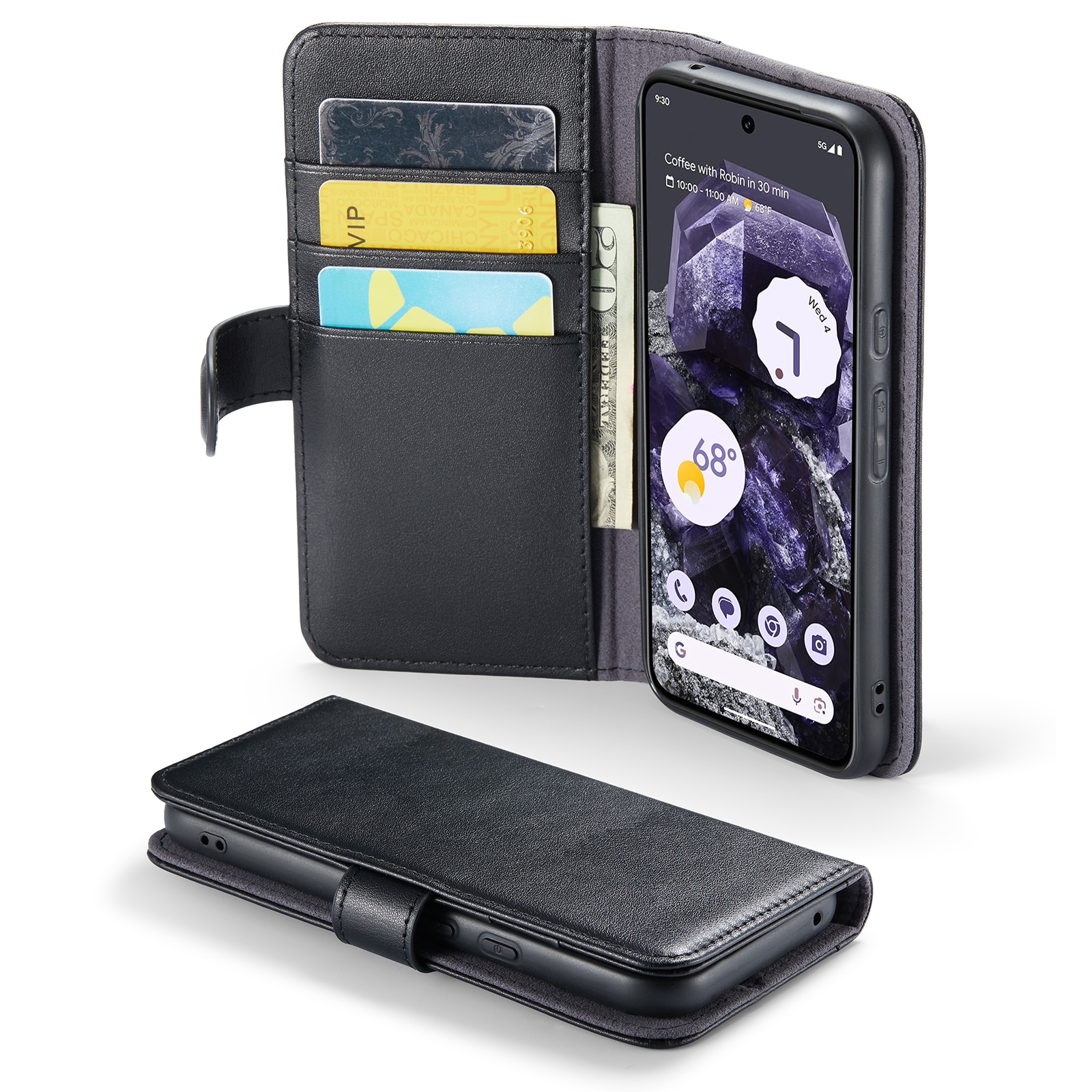 Funda de cuero genuino Google Pixel 8a, Negro