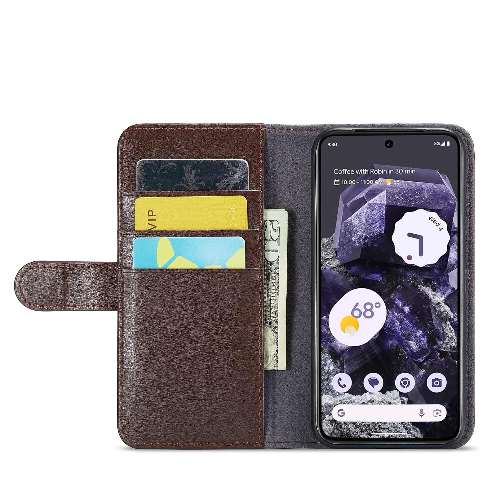 Funda de cuero genuino Google Pixel 8a, Marrón