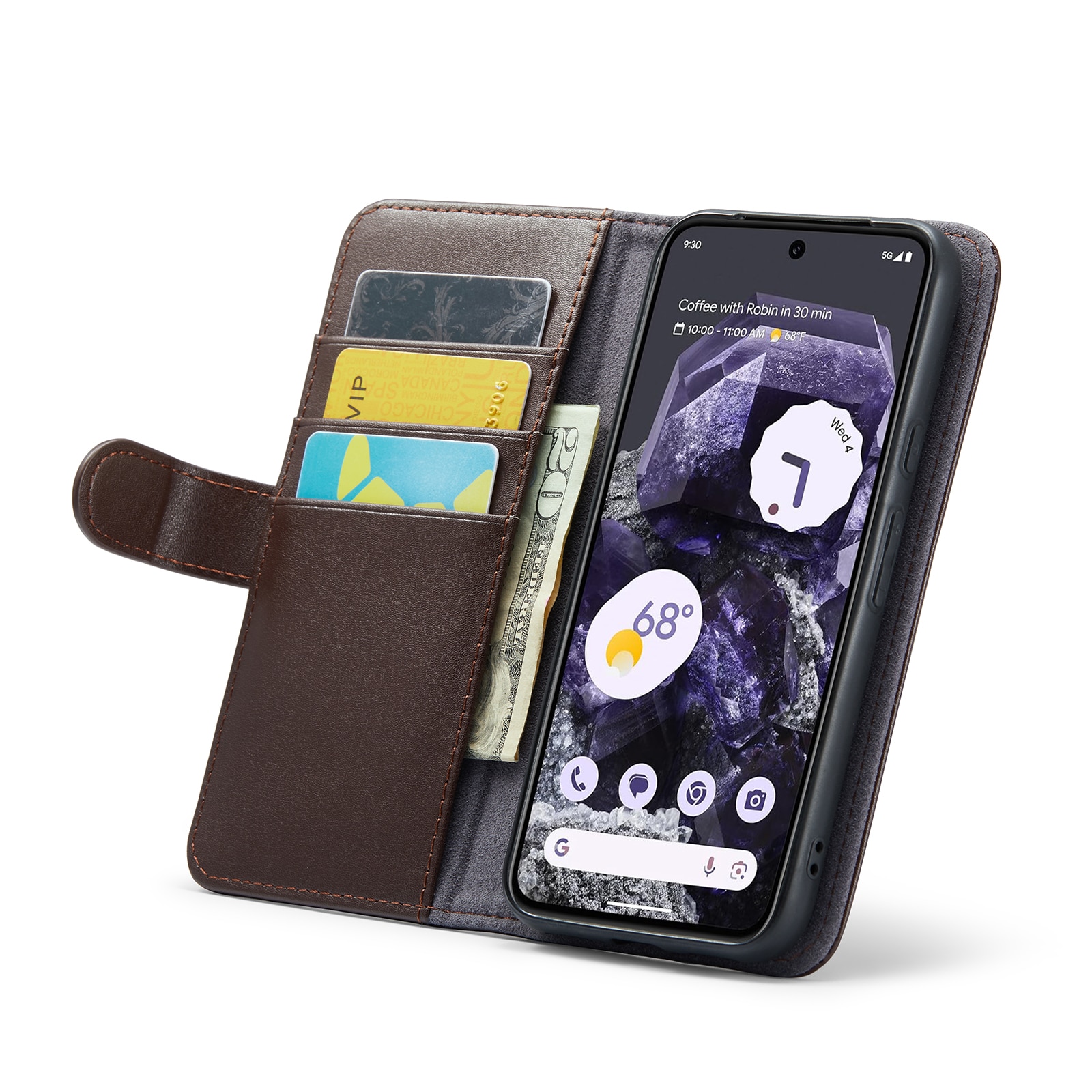 Funda de cuero genuino Google Pixel 8a, Marrón