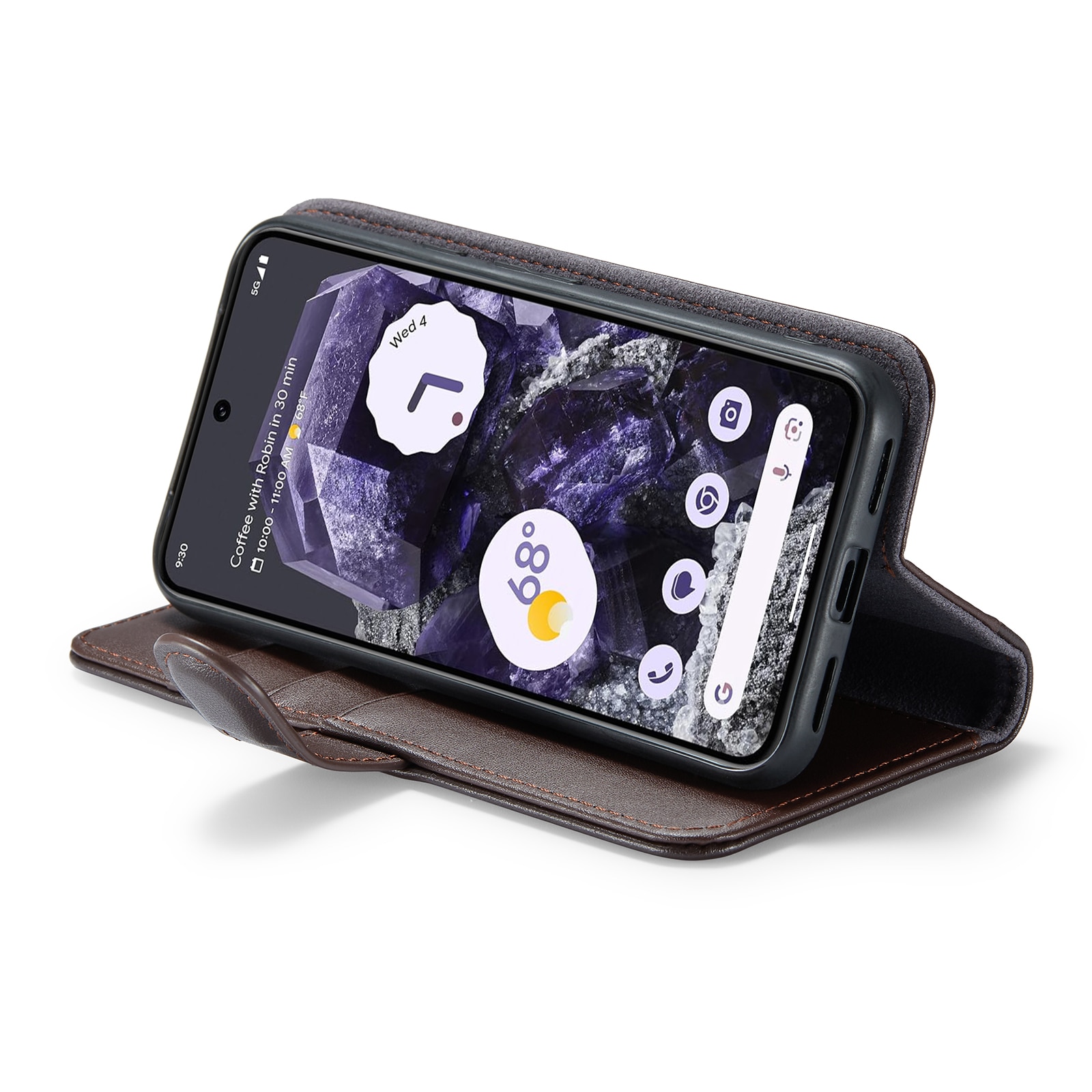Funda de cuero genuino Google Pixel 8a, Marrón