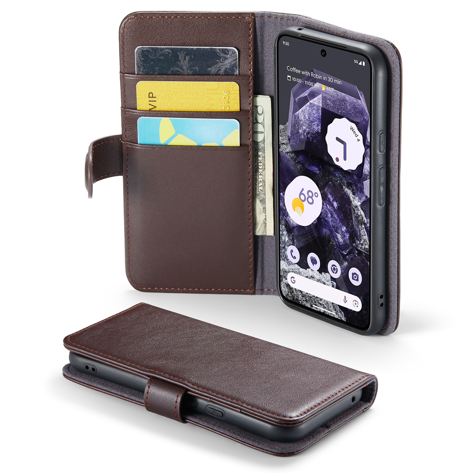 Funda de cuero genuino Google Pixel 8a, Marrón
