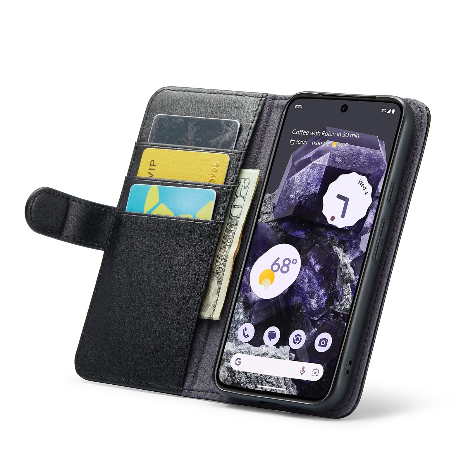 Funda de cuero genuino Google Pixel 8a, Negro