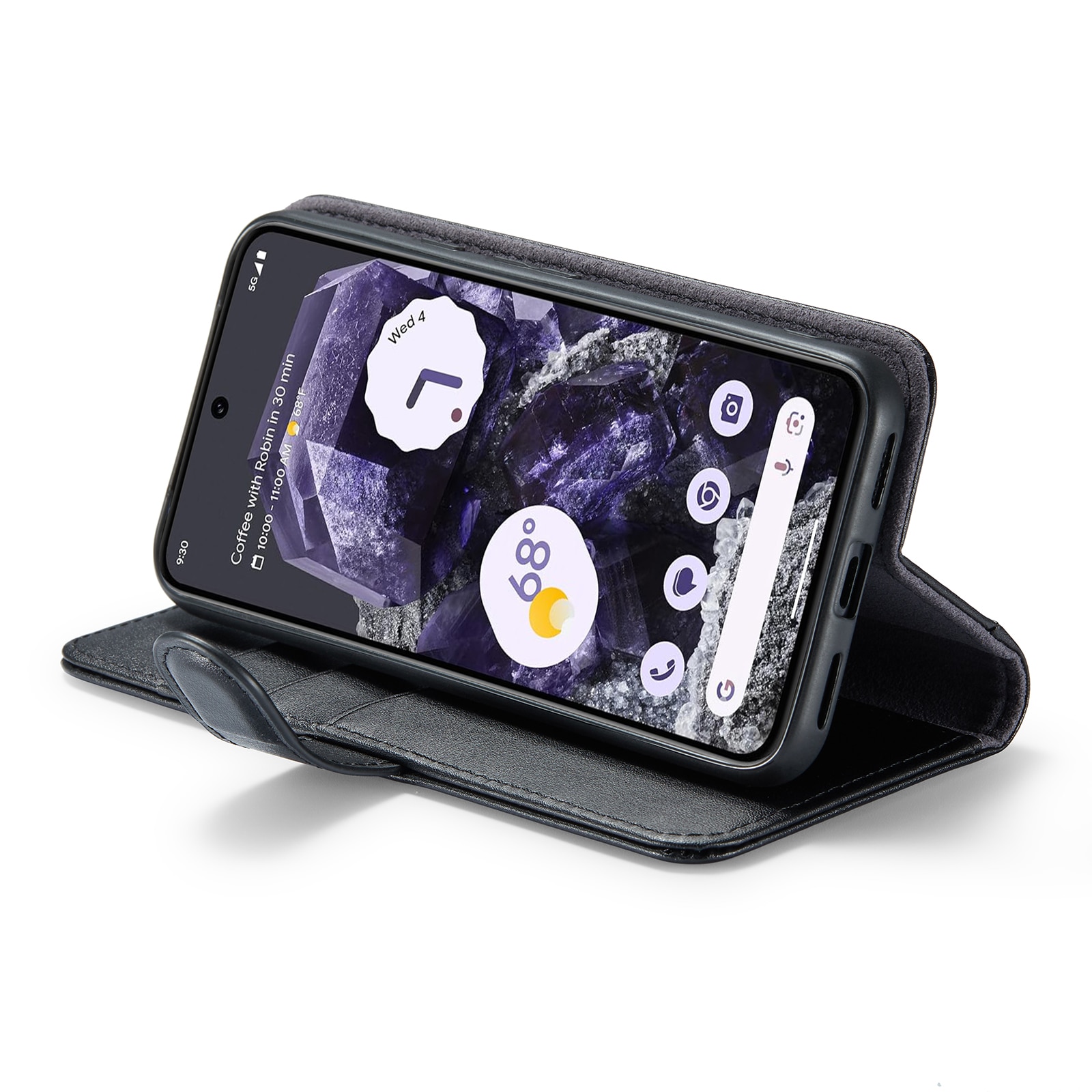 Funda de cuero genuino Google Pixel 8a, Negro