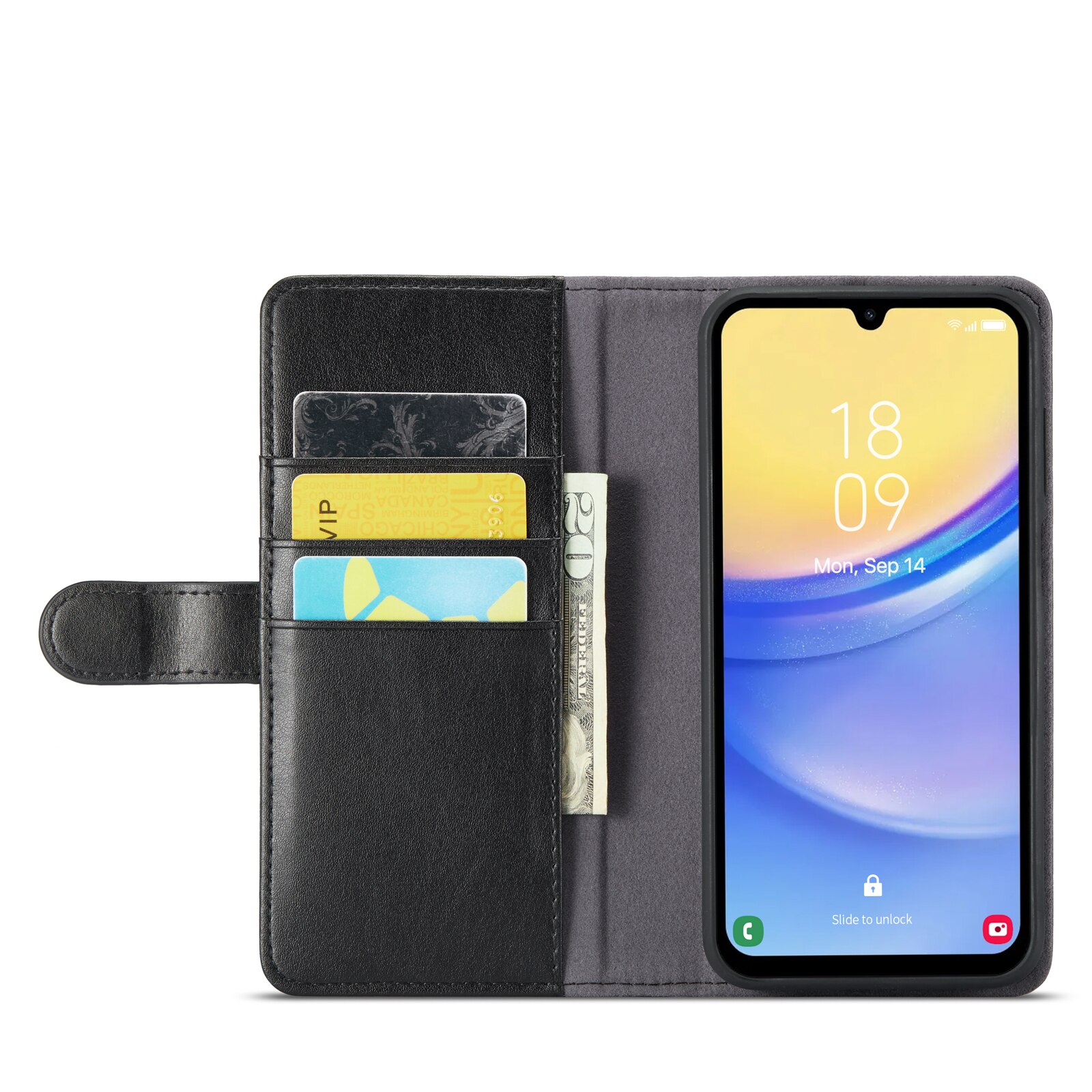 Funda de cuero genuino Samsung Galaxy A15, Negro