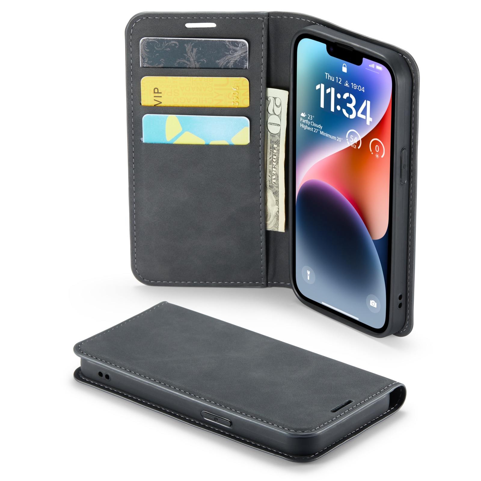 Funda delgada cartera iPhone 14 Negro