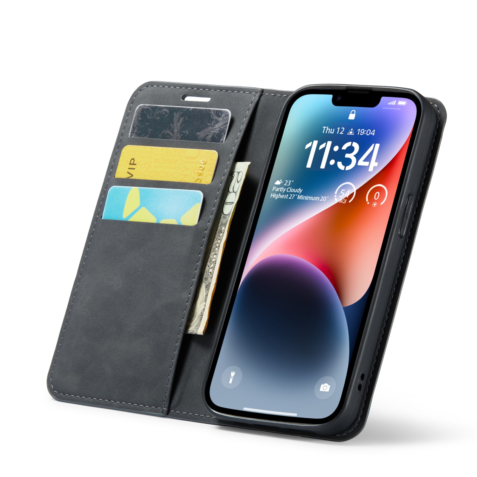 Funda delgada cartera iPhone 14 Negro