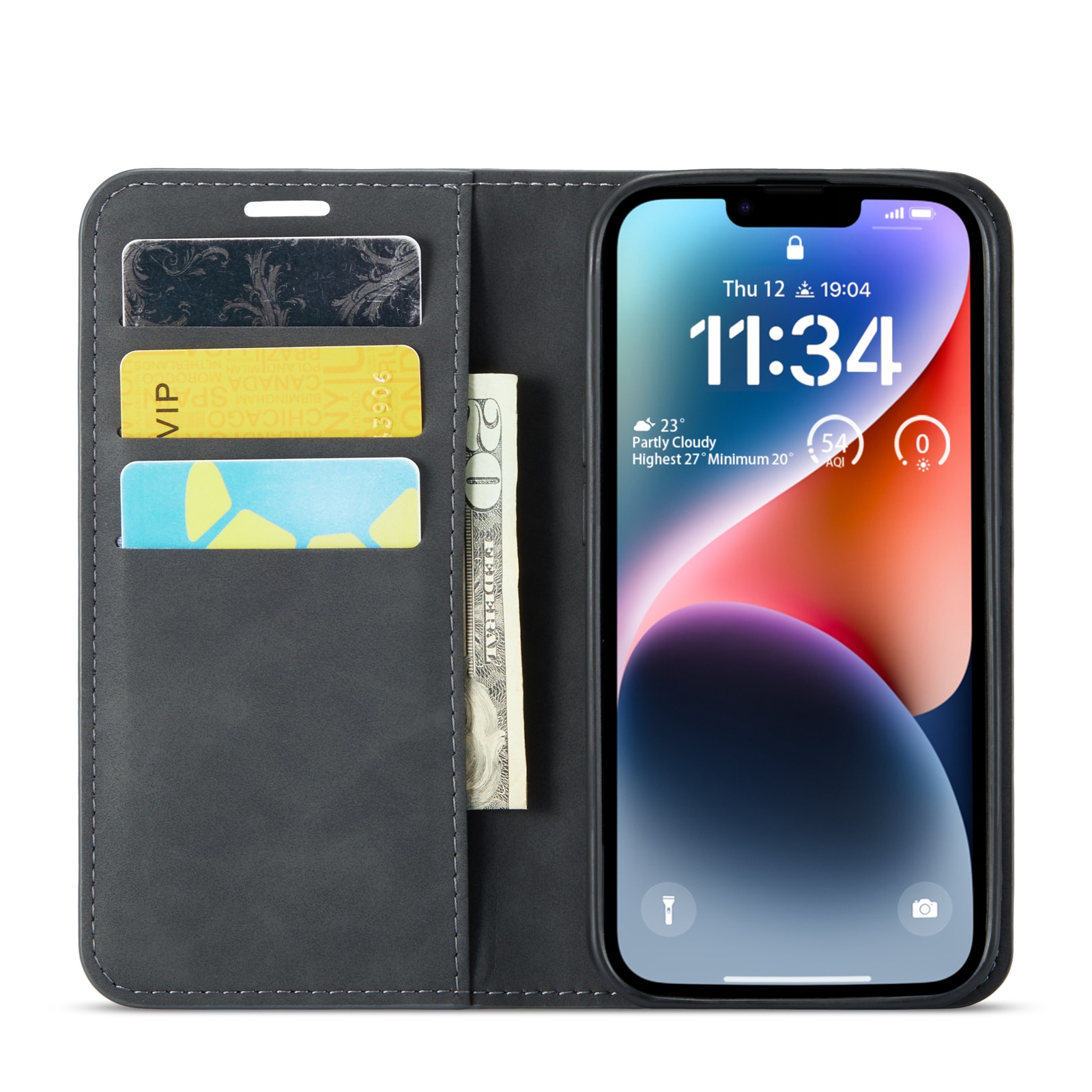 Funda delgada cartera iPhone 14 Negro