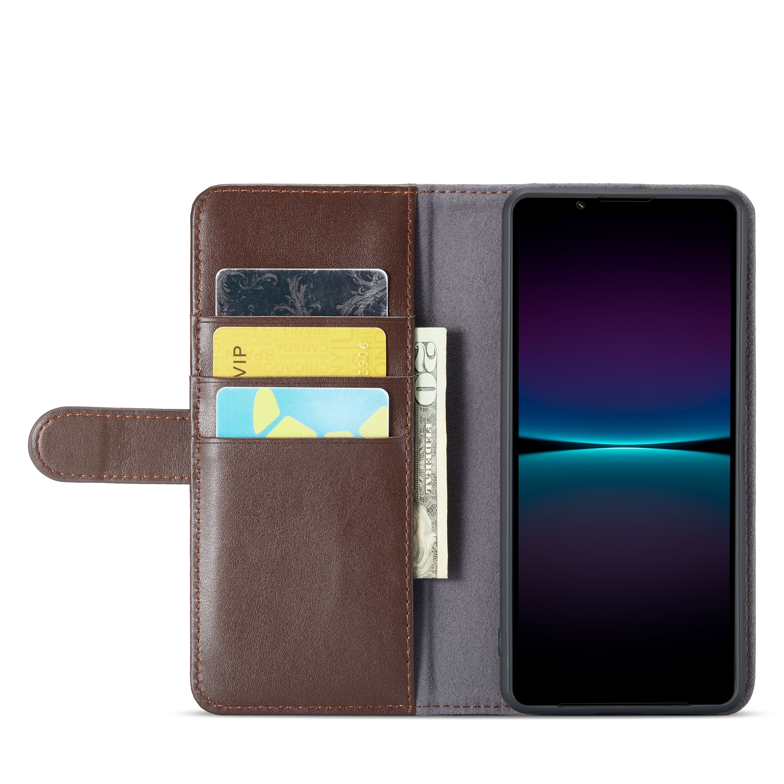 Funda de cuero genuino Sony Xperia 1 VI, Marrón