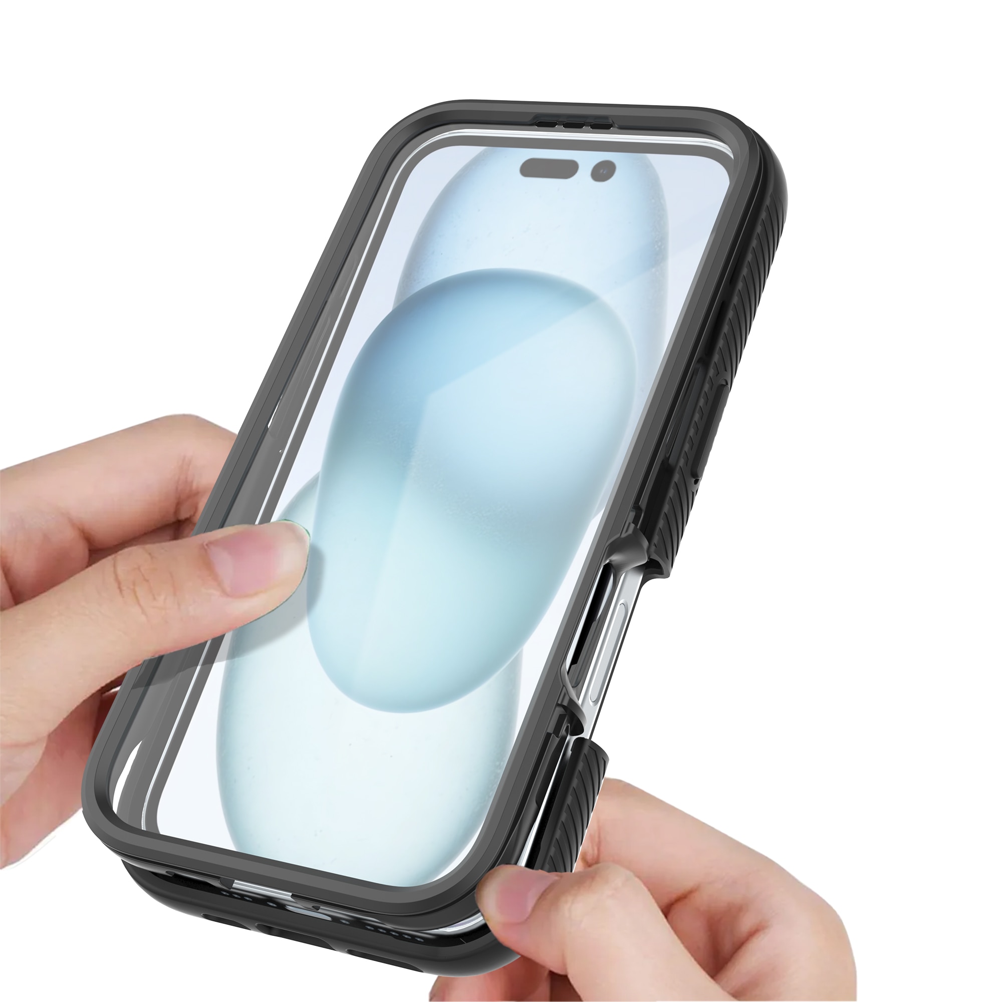 Funda Full Protection iPhone 16 Plus Negro/transparente
