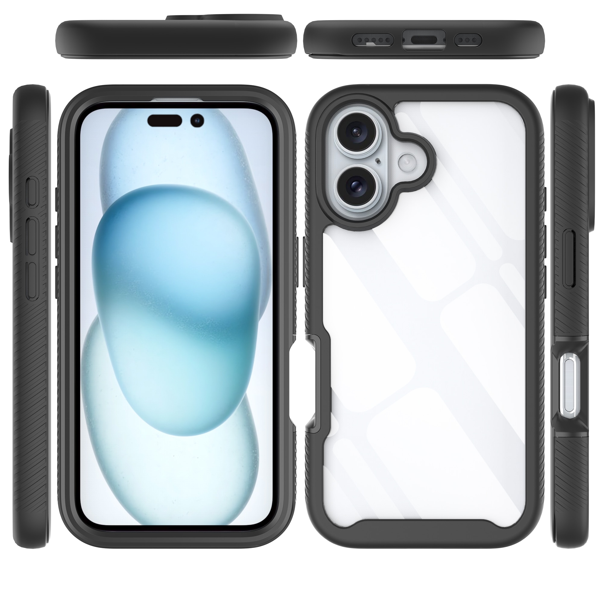 Funda Full Protection iPhone 16 Plus Negro/transparente