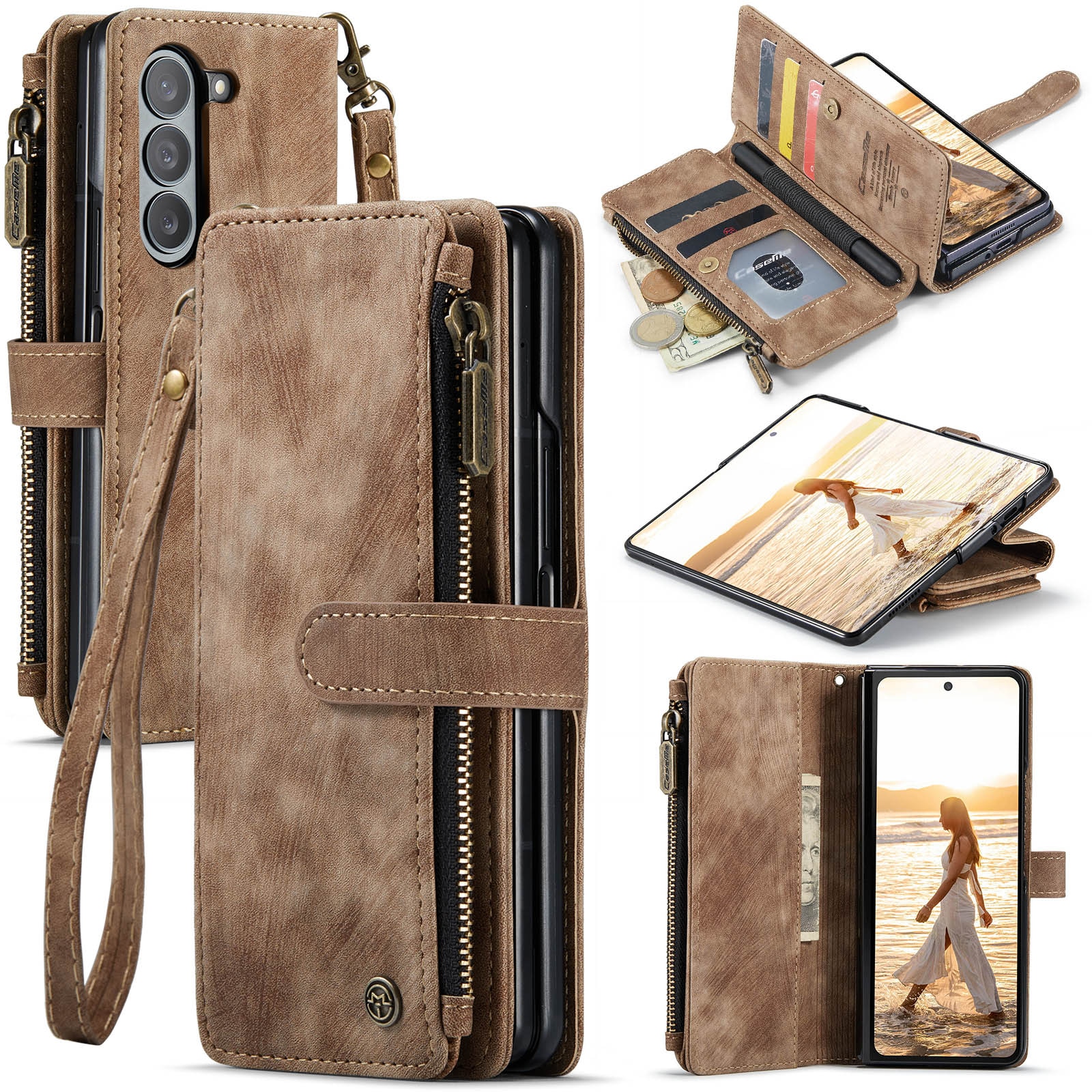 Cartera Zipper Samsung Galaxy Z Fold 6 marrón