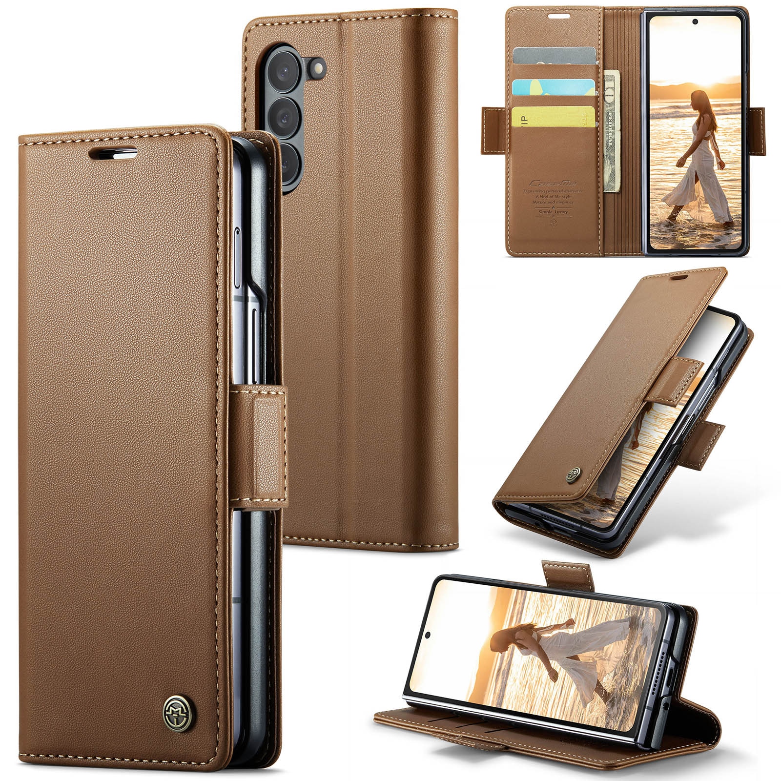 Funda delgada con solapa anti-RFID Samsung Galaxy Z Fold 6 marrón