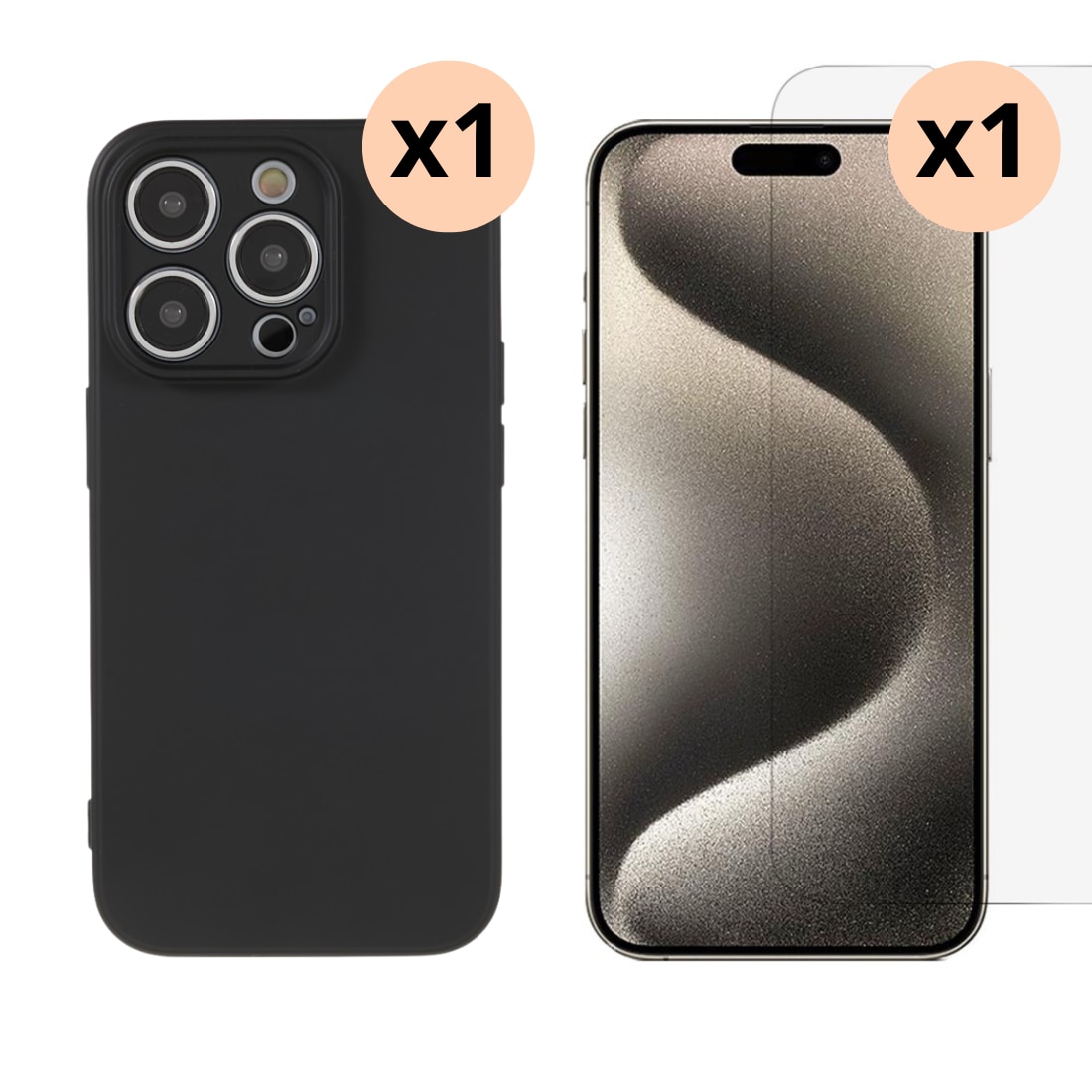 Kit para iPhone 15 Pro: Funda TPU y protector de pantalla