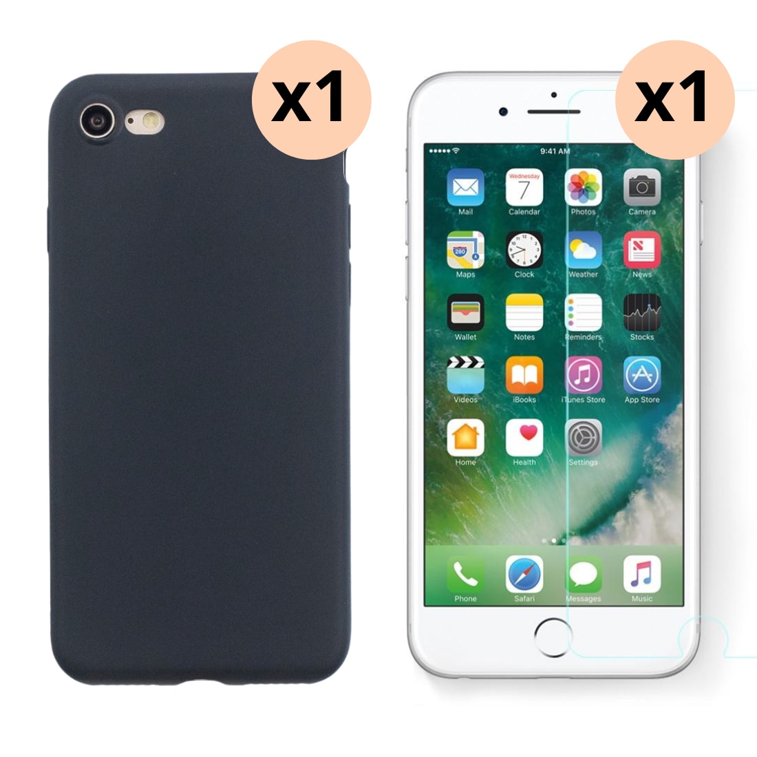 Kit para iPhone 7 : Funda TPU y protector de pantalla