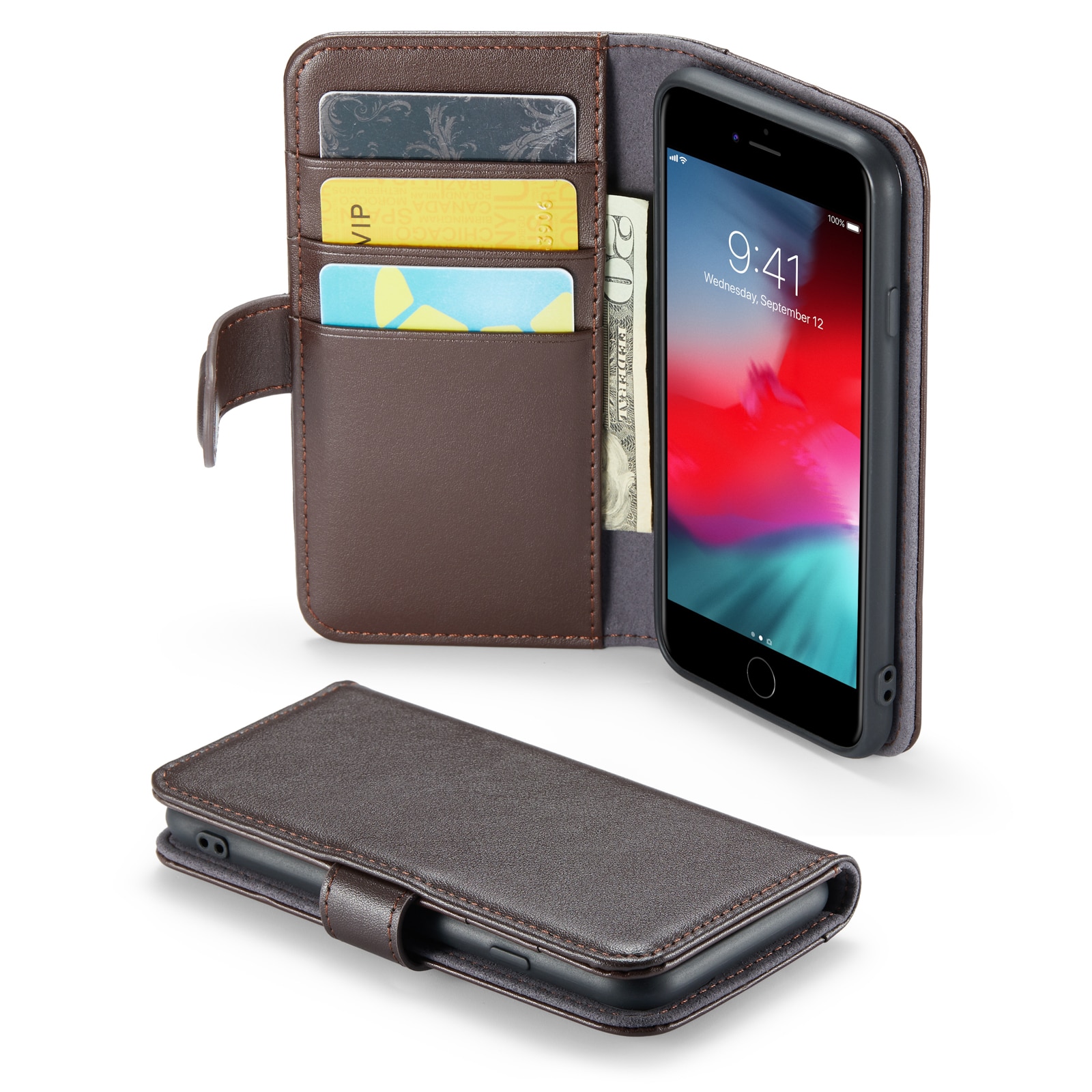 Funda de cuero genuino iPhone SE 2020, Marrón