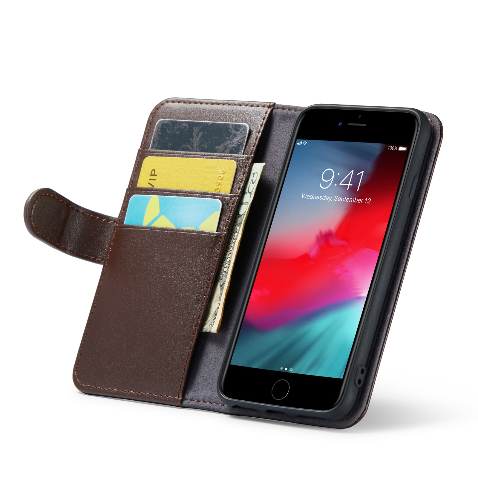 Funda de cuero genuino iPhone SE 2020, Marrón