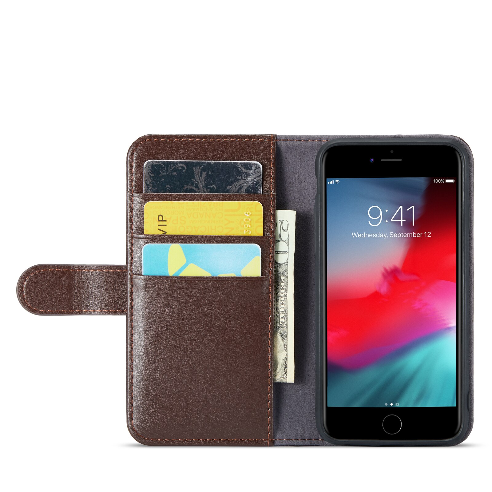 Funda de cuero genuino iPhone SE 2020, Marrón