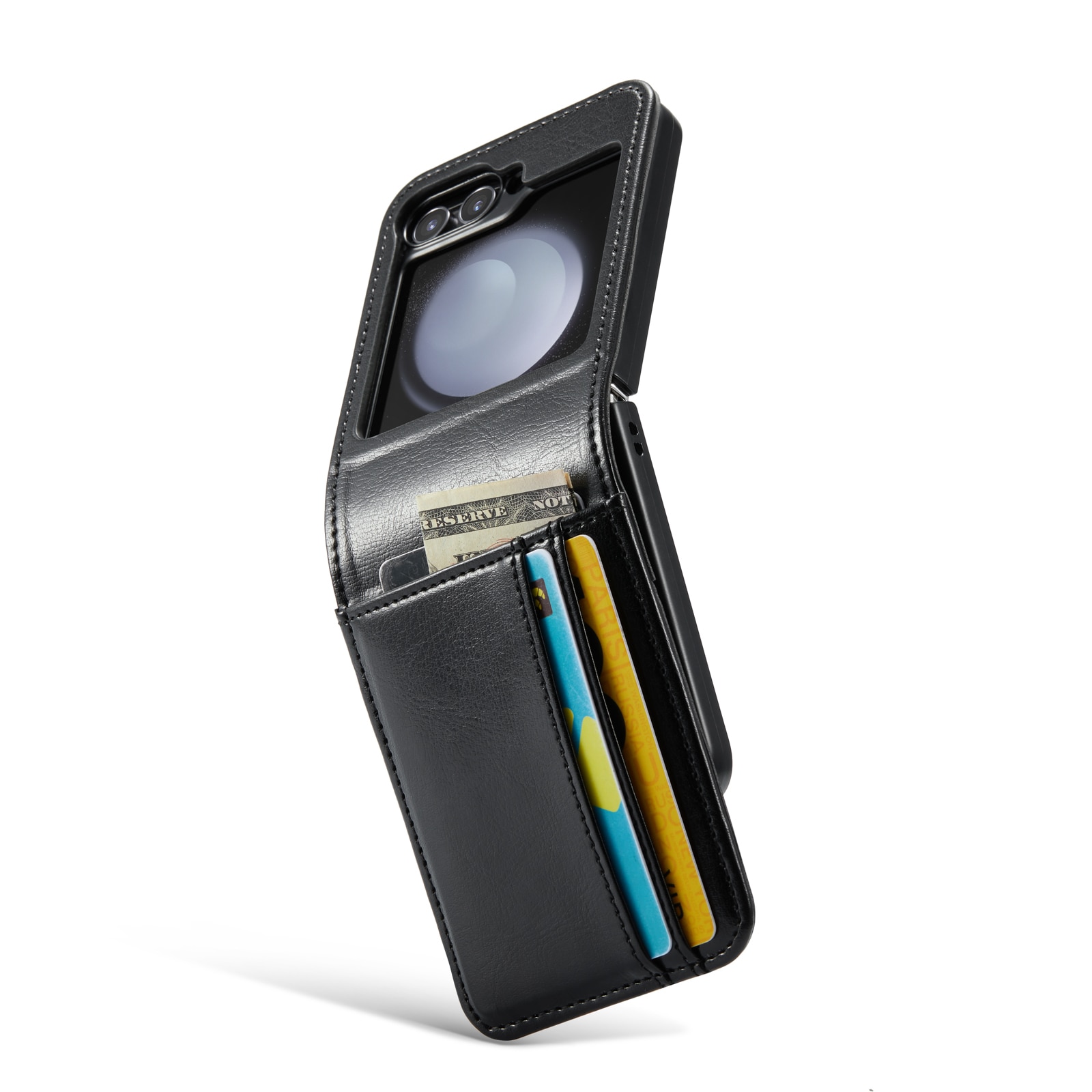 Funda de cuero genuino Samsung Galaxy Z Flip 5, negro