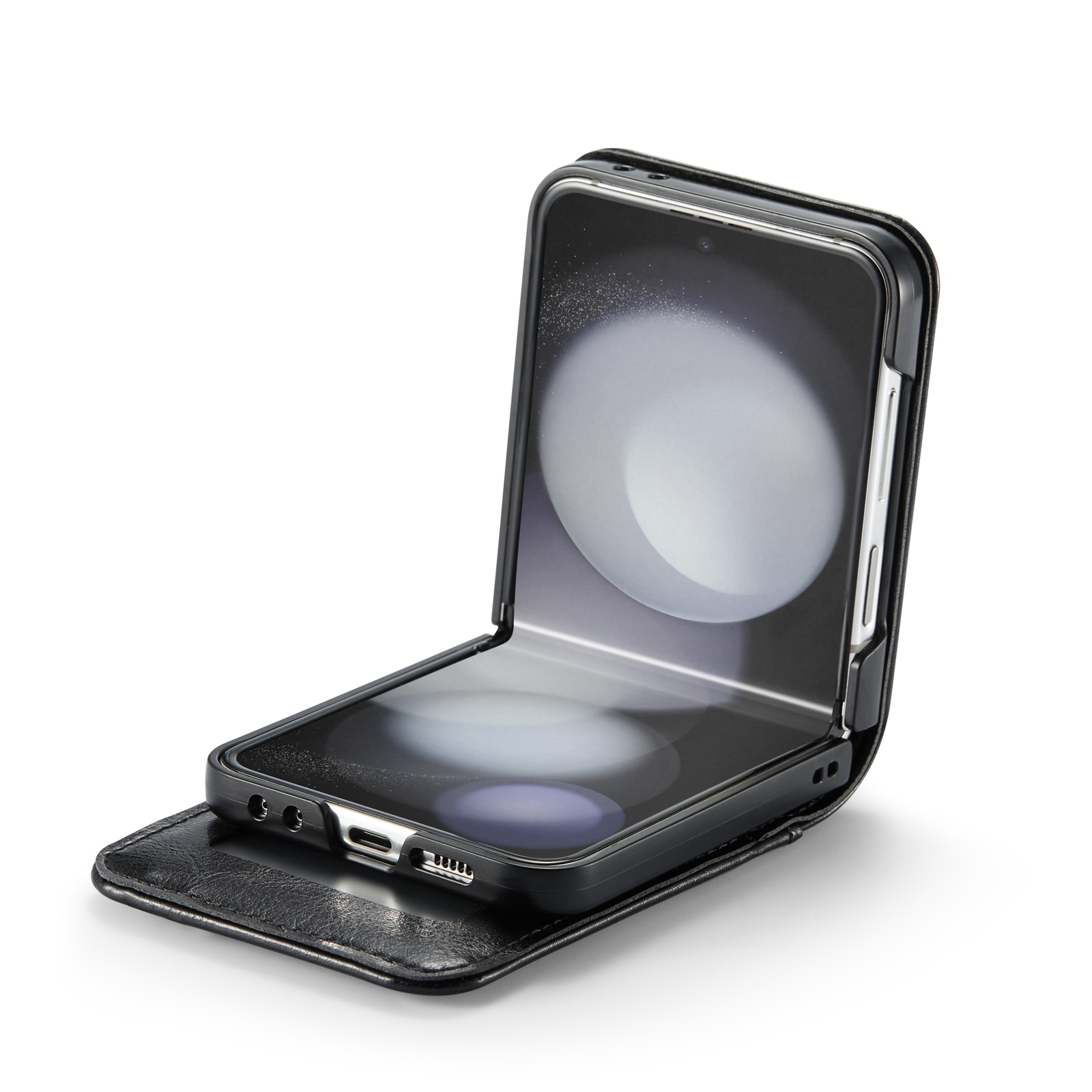 Funda de cuero genuino Samsung Galaxy Z Flip 5, negro