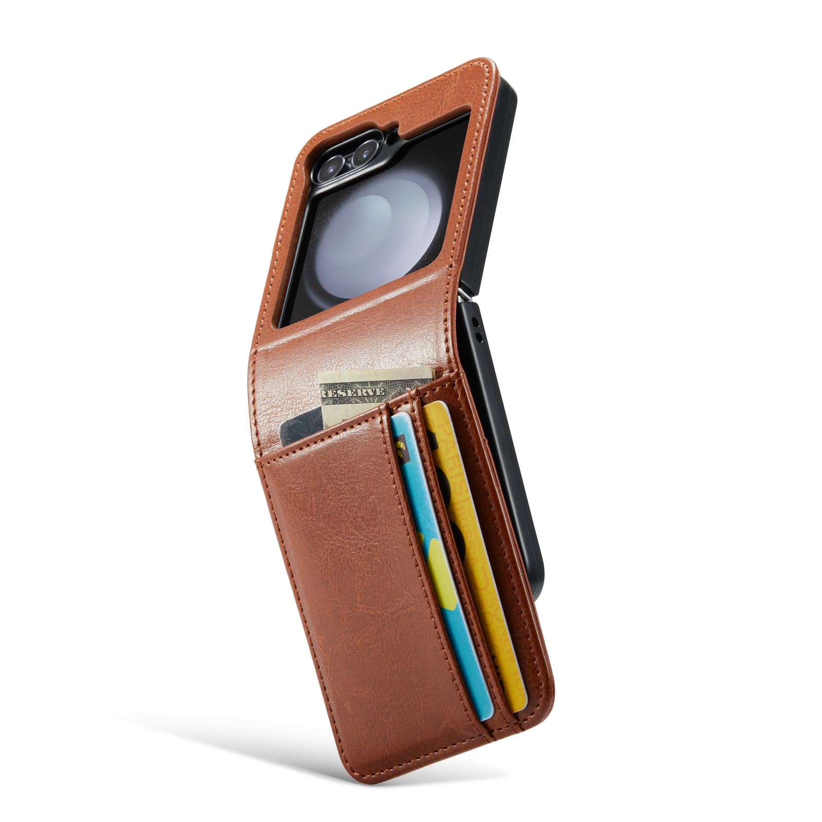 Funda de cuero genuino Samsung Galaxy Z Flip 6, coñac