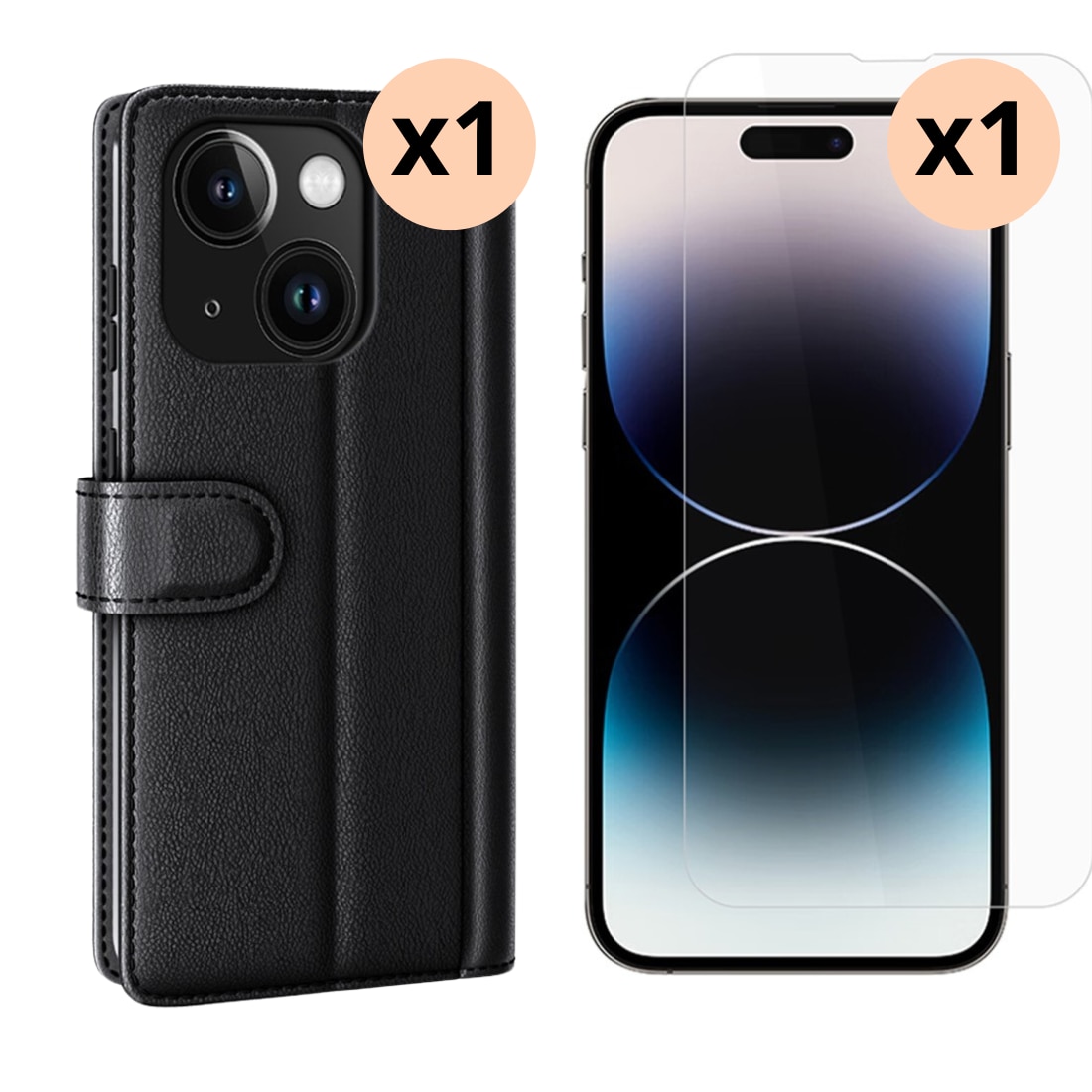 Kit para iPhone 15 : Funda cartera y protector de pantalla